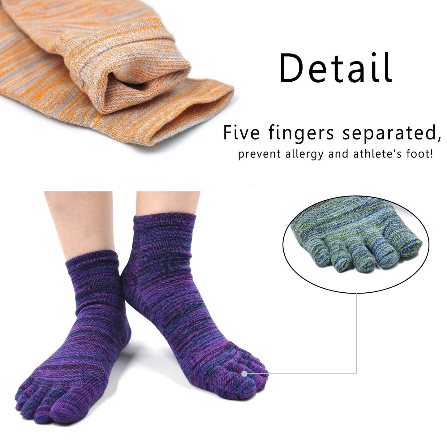 ZAKASA Men’s Toe Socks Cotton Five Finger Crew Socks Athletic Running Socks 5 Pairs