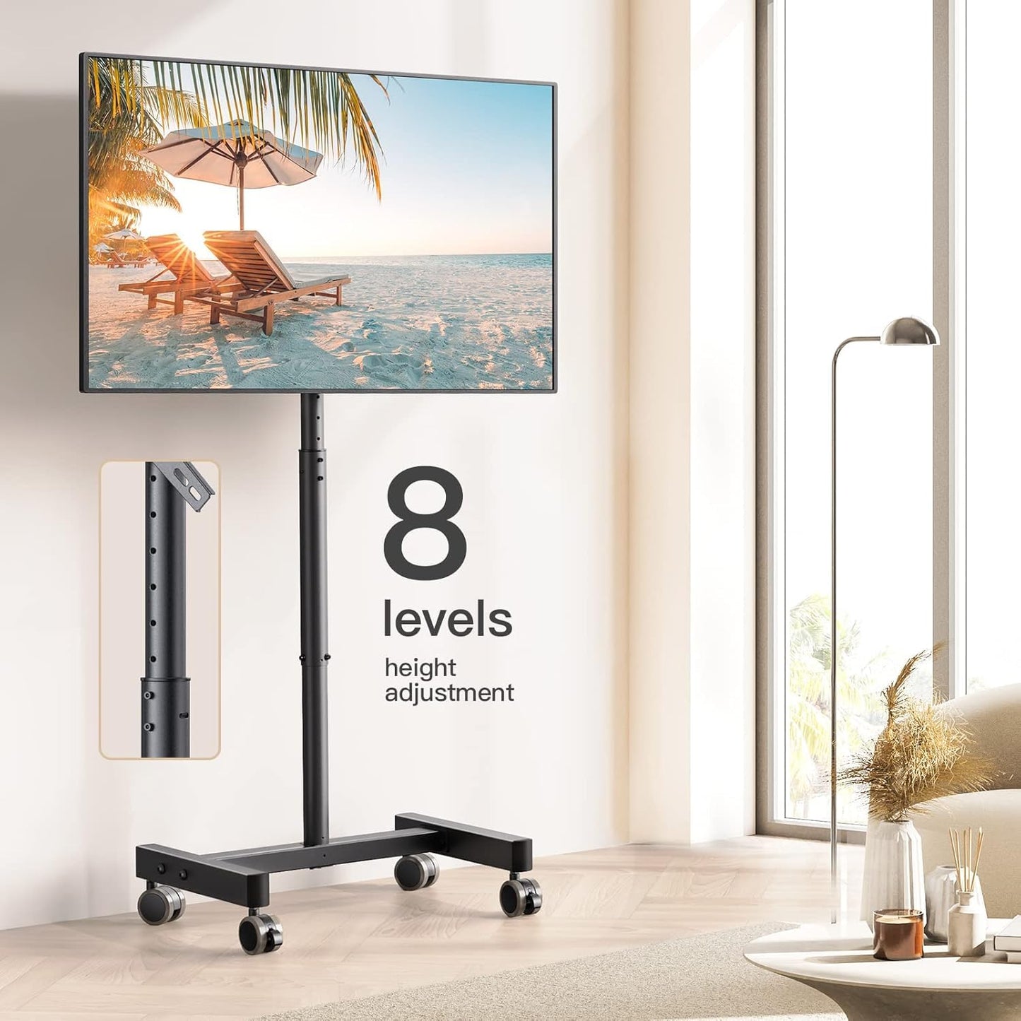 Perlegear Mobile TV Cart, Rolling TV Stand for 13-50 inch TVs with 30° Tilt Universal TV Cart for LED/LCD/OLED TV Height Adjustable Floor TV Stand Holds 44lbs Portable Monitor Stand Max VESA 200x200mm