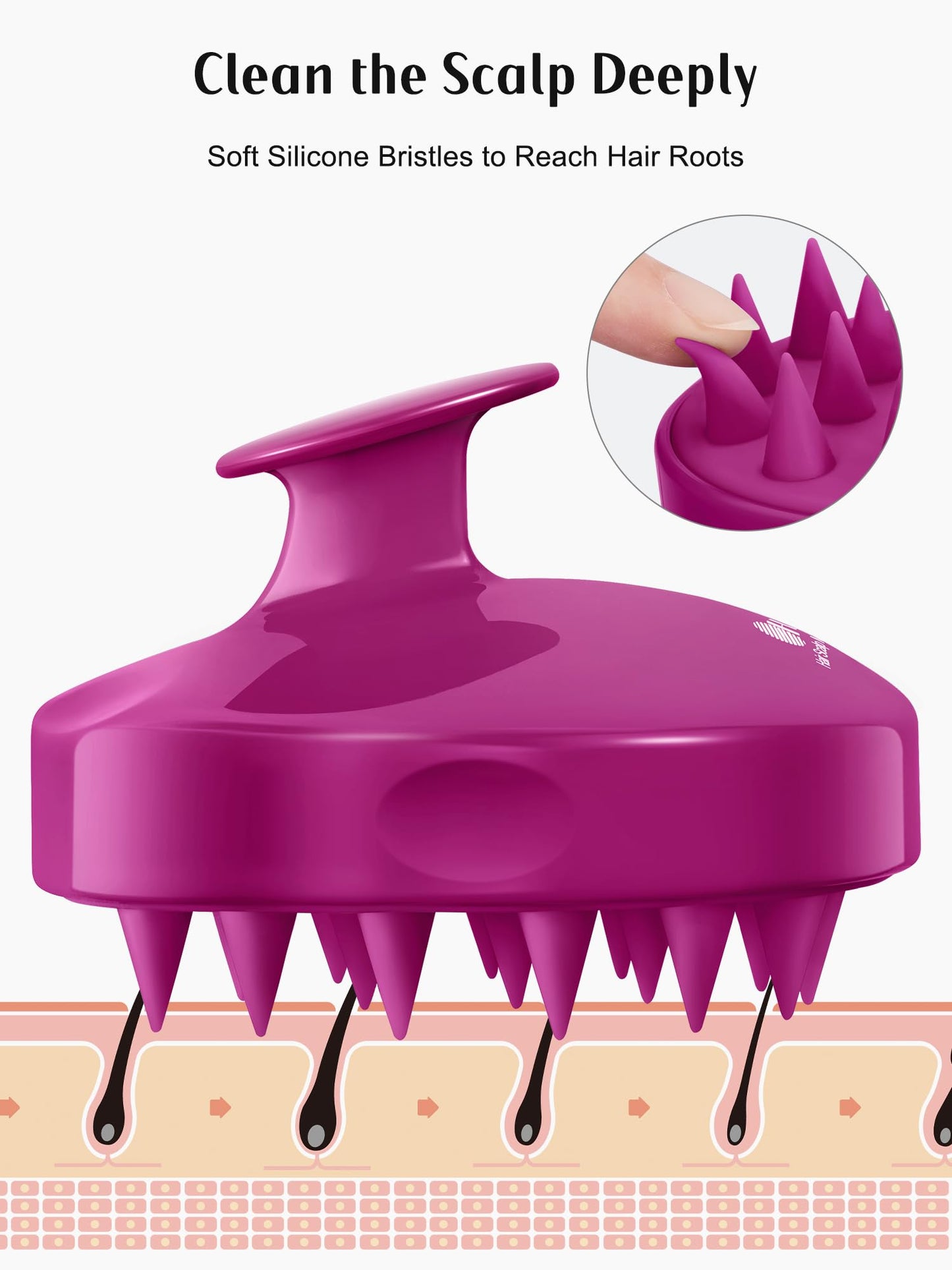 HEETA Hair Scalp Massager Shampoo Brush 2 Pack, Soft Silicone Bristles to Remove Dandruff, Waterproof Hair Scrubber for Both Wet Dry Hair, Suitable for Men & Women (Pink & Purple)