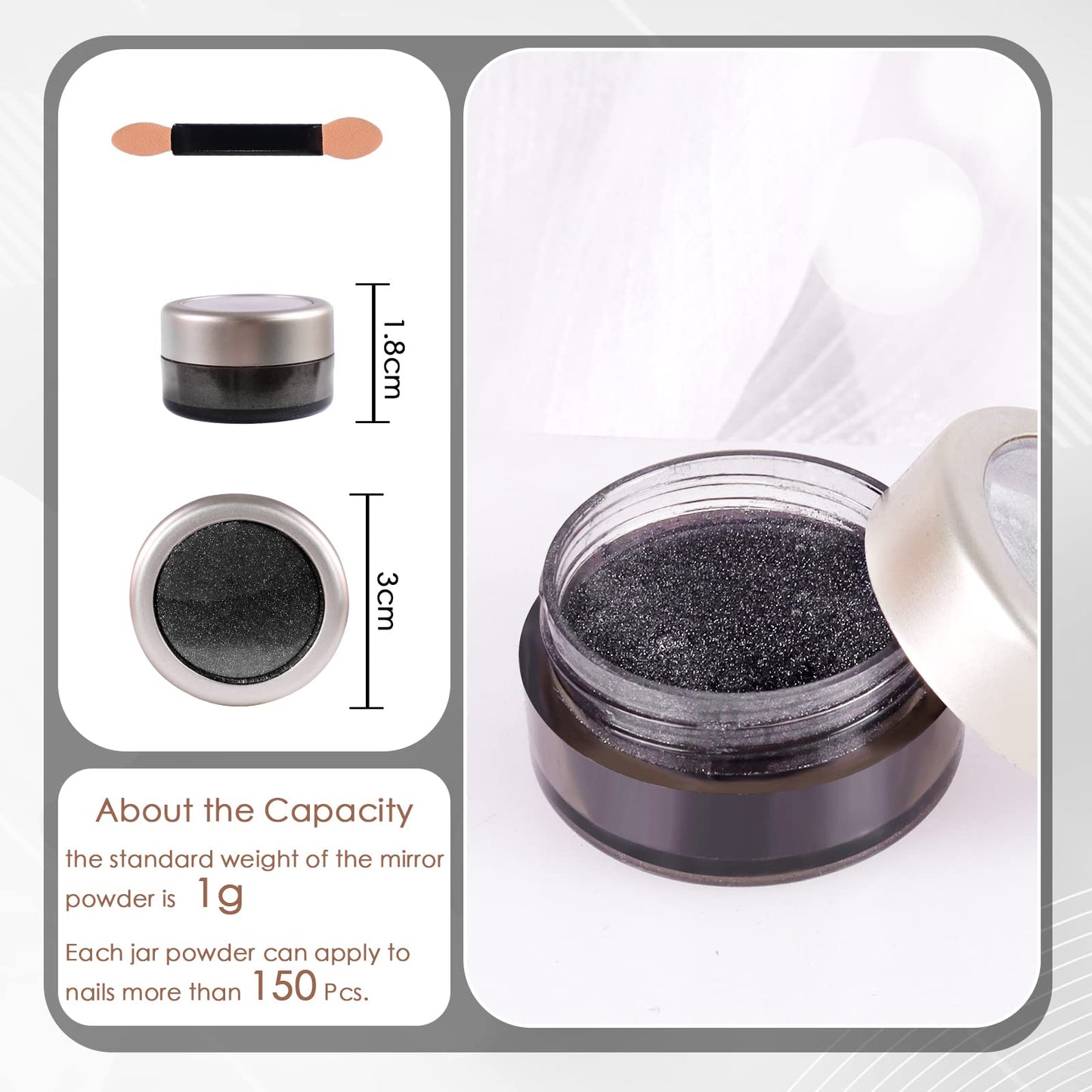 Laza Chrome Nail Powder Mirror Effect Metallic Dust Holographic Glitter Glazed Manicure Decoration Reflective Pigment for DIY Gel Polish Nail Art, Resin Craft, Gifts - Gun Metal