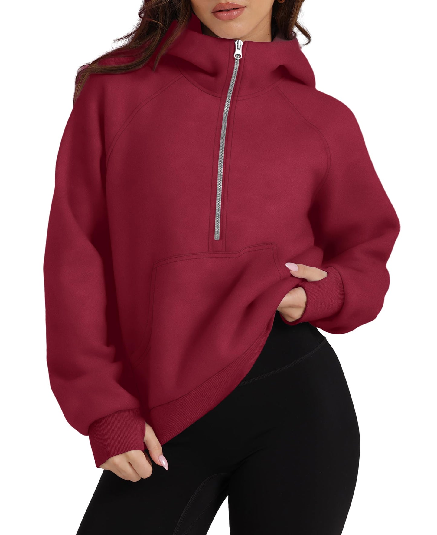 XIEERDUO Half Zip Sweatshirts Cropped Hoodies Fleece Jackets Womens Quarter Zip Up Pullover Fall Outfits 2025 Winter Clothes Red M
