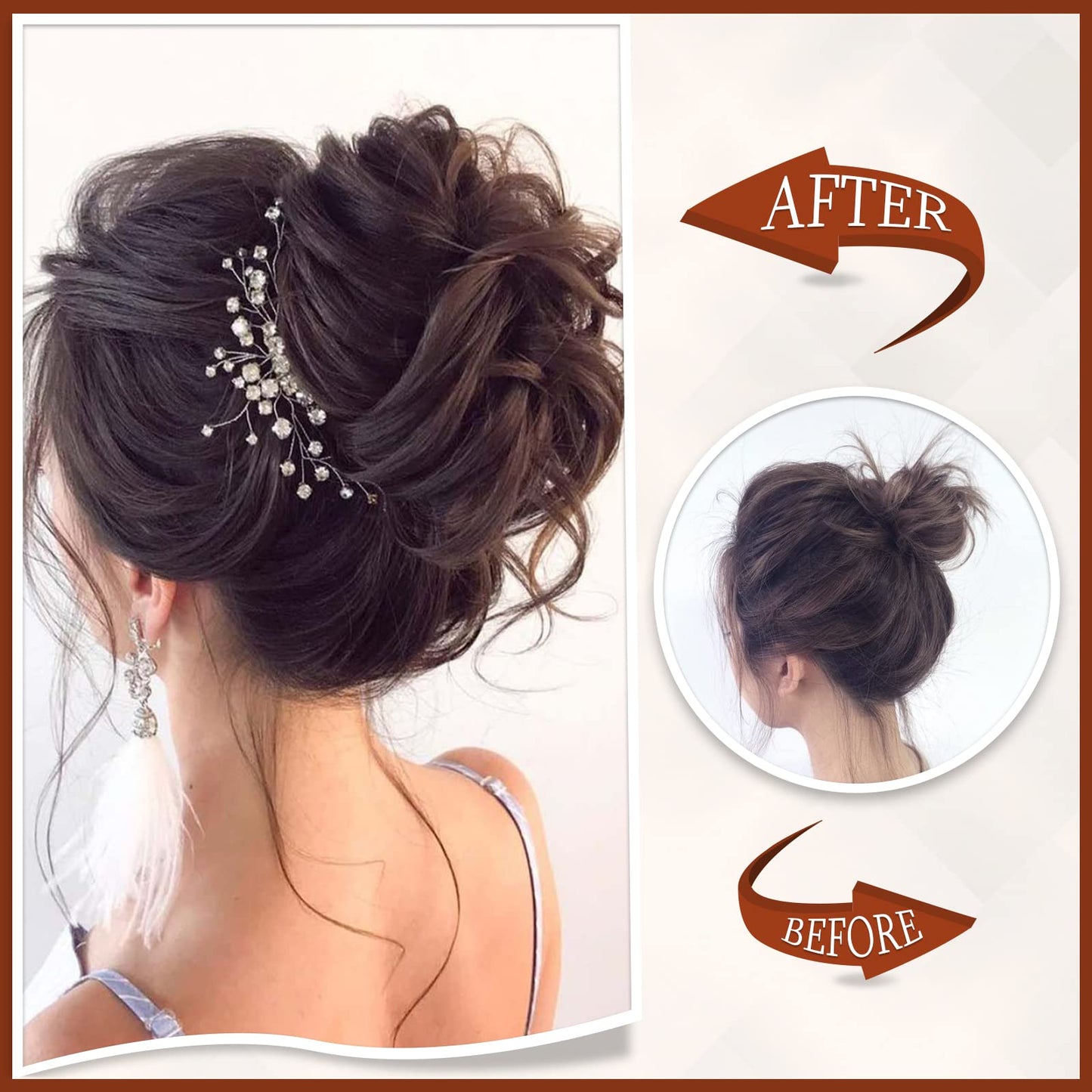 SOFEIYAN Claw Clip Messy Bun Hair Piece Wavy Curly Hair Bun Clip in Claw Chignon Ponytail Hairpieces Synthetic Tousled Updo Hair Extensions Scrunchie Hairpiece for Women, Darkest Brown/Dark Auburn Mix