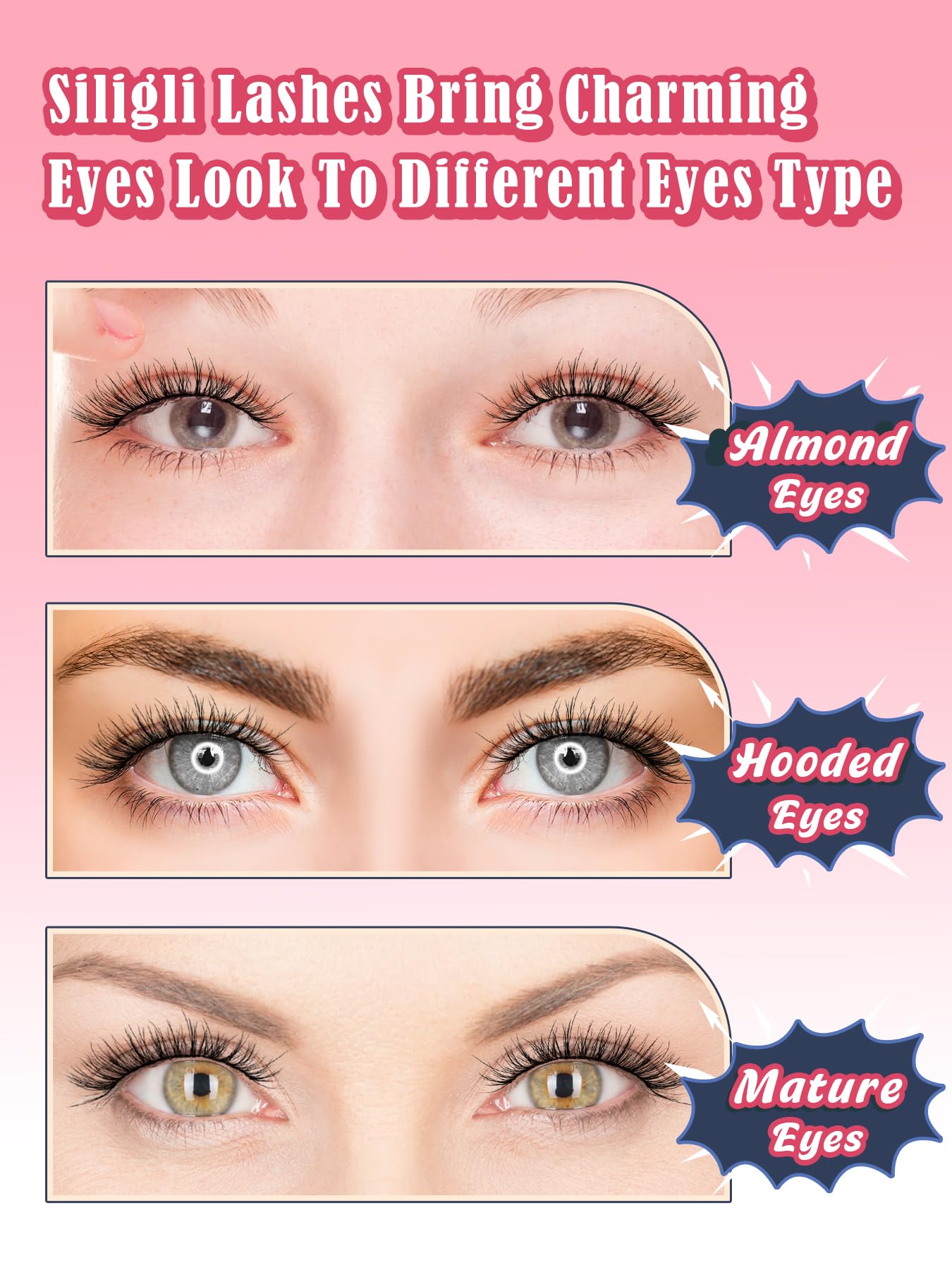 Lashes Wispy Eyelashes Natural Look 15mm Cat Eye Lashes Natural C Curl Soft Strip Lashes Fake Eyelashes 3D Volume Eye Lashes Pack 7 Pair Siligli Lash Eyelash