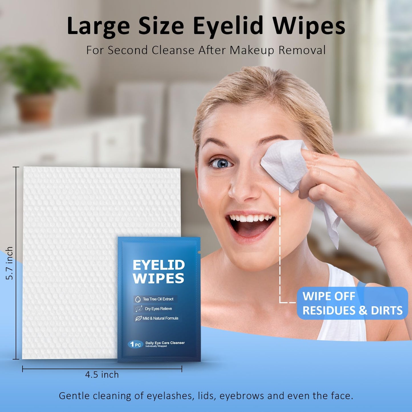 60PCs Eyelid & Lash Wipes with Hyaluronic Acid, Tea Tree Oil Eyelid Cleaser For Blepharitis, Itchy & Stye Eyes, Pre-Moistened Eyelid Wipes for Dry Eyes Relief, Daily Eye Cleanser for Sensitive Eyes