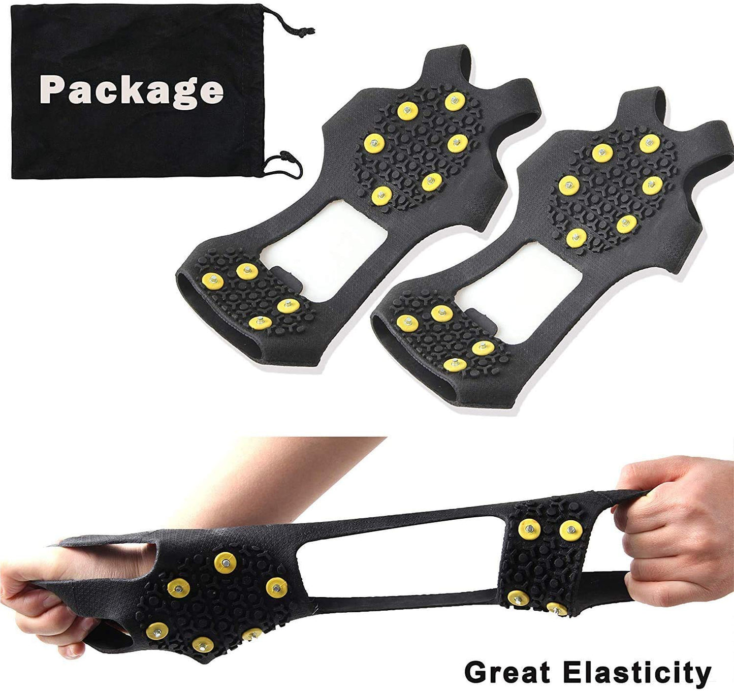 Ice Cleats Snow Traction Cleats, 10-Studs Walk Traction Cleats Crampons for Walking on Snow and Ice Anti Slip Rubber Walking Cleats Slip-on Stretch Footwear for Women Men Kids (Size XL)