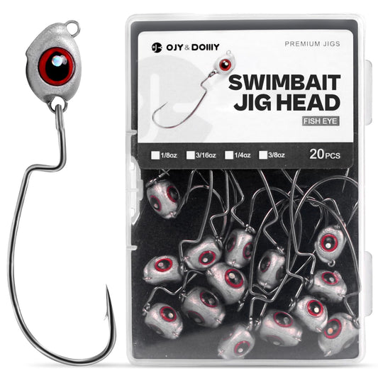 OJY&DOIIIY Fish Eye Swimbait Jig Heads, 20 Pack Weighted Hooks for Texas Rig or Ned Rig Fishing 3/8 oz