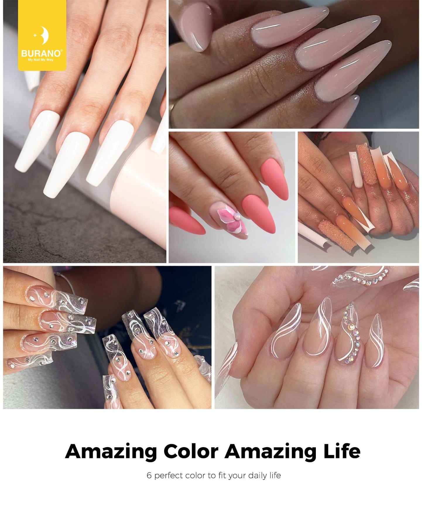 BURANO Poly Extension Gel Nail Kit, 6 Colors Nail Poly Nails Builder Gel Set for Beginner & Professional Using, Poly Nail Gel Kits DIY Starter Kit Nail Art Gift (06 Pink nude)