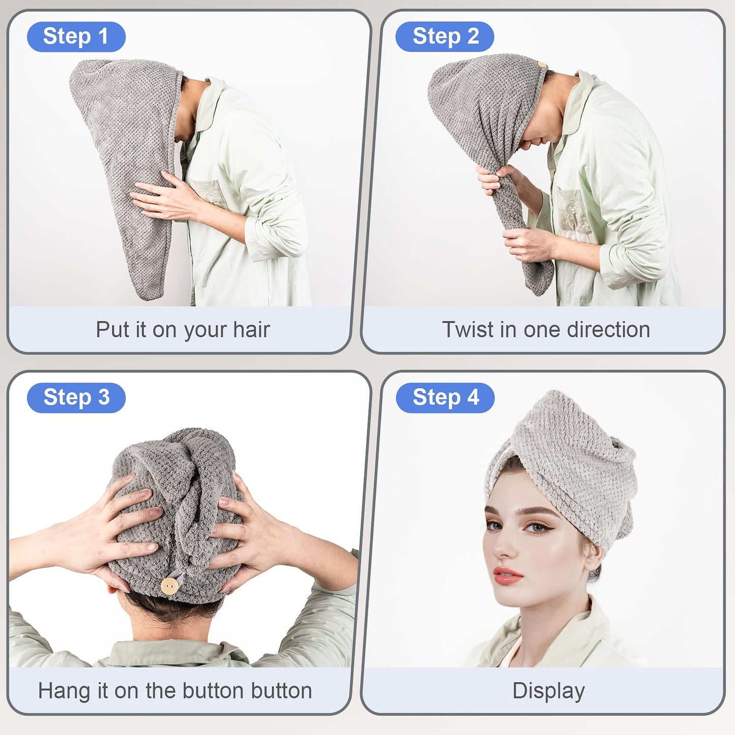 XEMGUE 5 Pack Microfiber Hair Towel, Hair Towel Wrap for Women, 5 Colors Hair Turban Towel, Hair Drying Towels, Hair Plopping Towel Curly, Head Towels Wrap, Hair Wraps for Women Wet Hair Anti Frizz