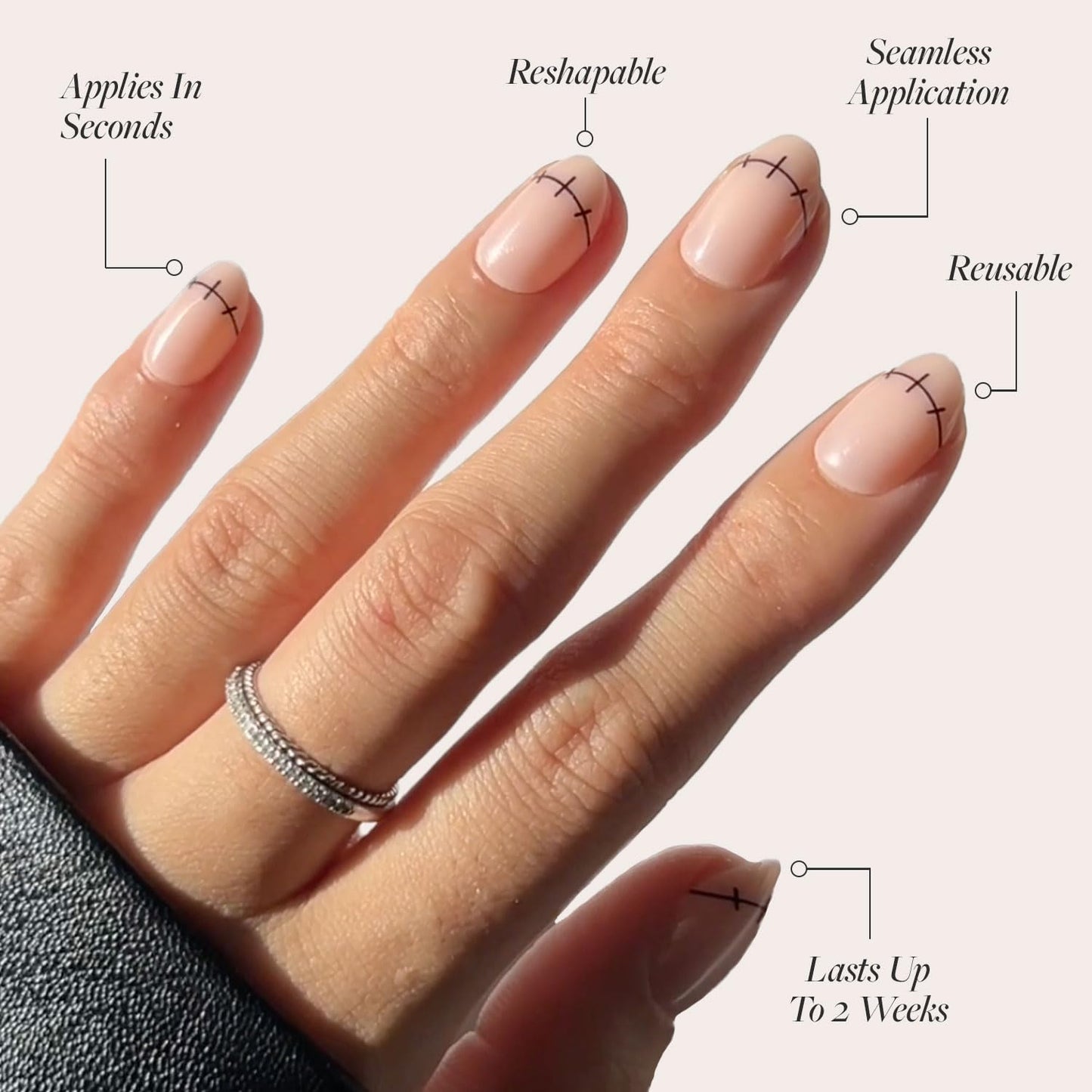 Glamnetic Press On Nails - Frankenbabe | Semi-Transparent Stitched Tip Graphic Short Oval False Halloween Nails, Reusable Stick On Fake Nails with Glue | Salon Quality | 15 Sizes - 30 Nail Kit