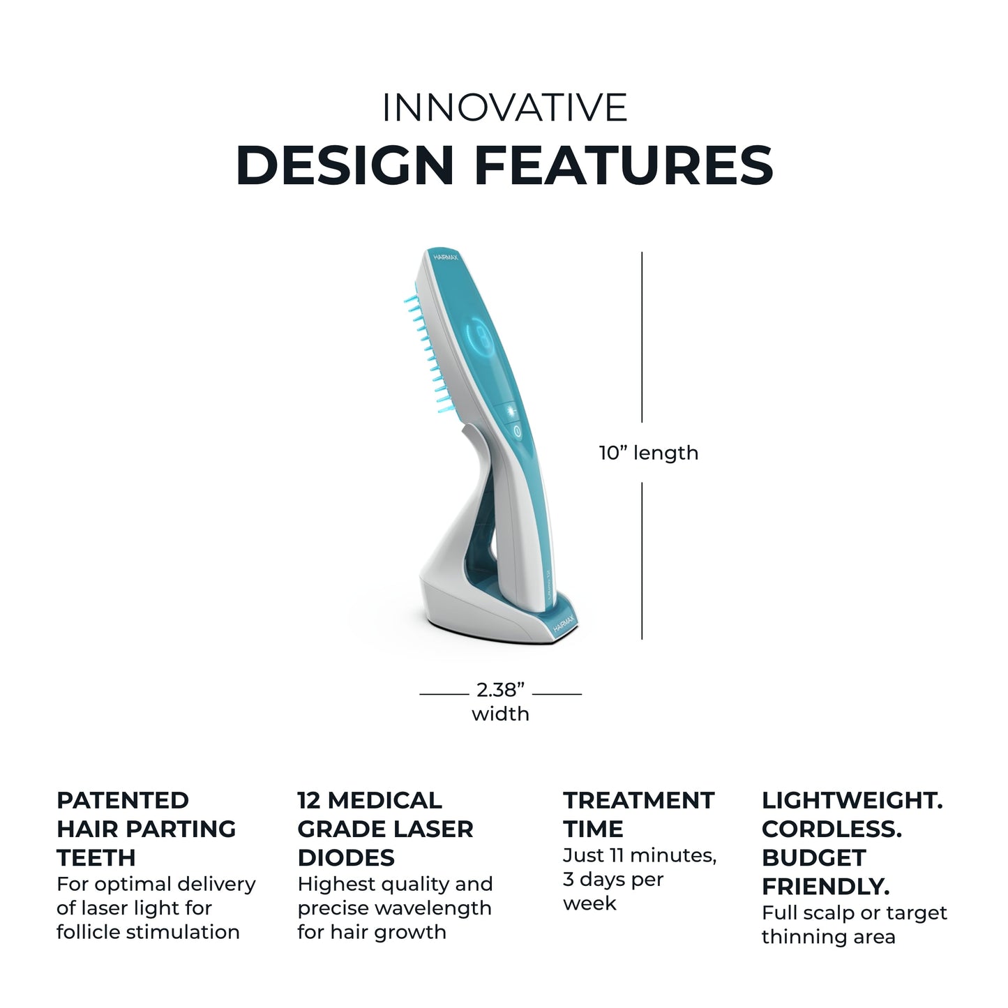 Hairmax Ultima 12 LaserComb - (FDA Cleared) Laser Hair Regrowth Treatment Device for Men & Women - Reverses Thinning Hair Loss - Red Light Therapy to Stimulate Hair Growth - Cordless Design