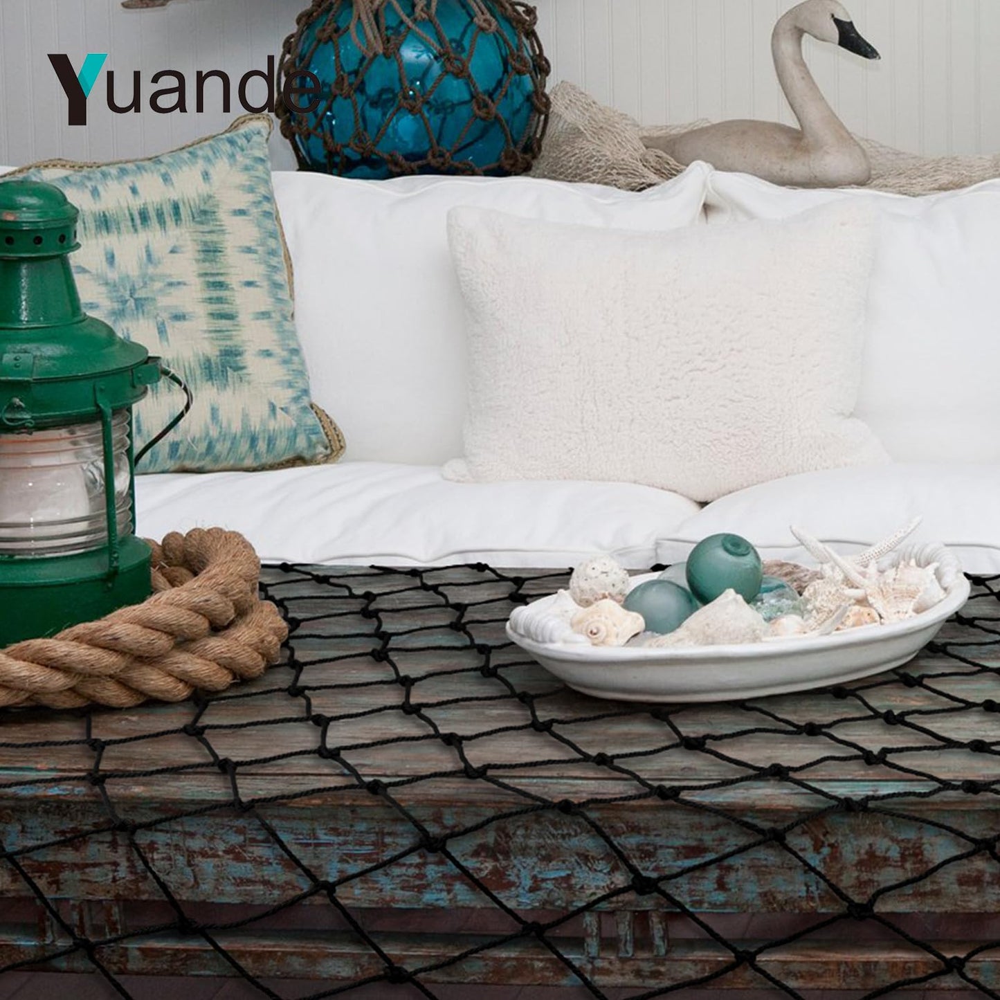 Decorative Fishing Net 80x40 Inch,YuanDe 2 Pack Large Black Picture Fish Net, Wall Photo Hanging Fishnet for Nautical Mermaid Pirate Ocean Themed Hawaii Beach Under The Sea Party Decorations