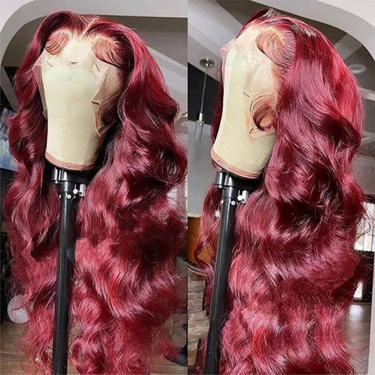 99J Burgundy Lace Front Wigs Human Hair With Baby Hair Pre Plucked 13x4 Body Wave 99j HD Transparent Lace Frontal Human Hair Wigs for Women 99J Glueless Lace Front Wigs Human Hair 18Inch