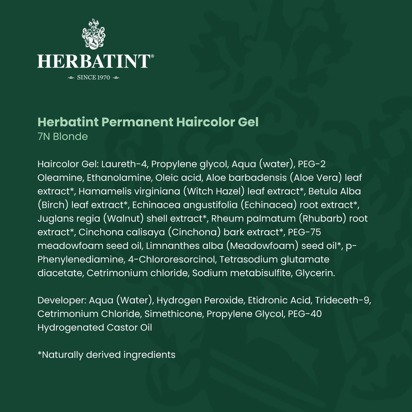 Herbatint Permanent Haircolor Gel, 7N Blonde, Alcohol Free, Vegan, 100% Grey Coverage - 4.56 oz