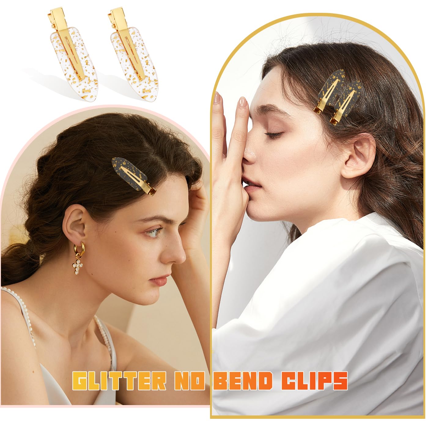 KesaPlan 12PCS No Bend Hair Clips, Gold Glitter No Crease Hair Clips for Styling, Creaseless Flat Duckbill Hair Barrette for Makeup, Hairstyle Accessories for Women Girls Bridesmaid Gifts