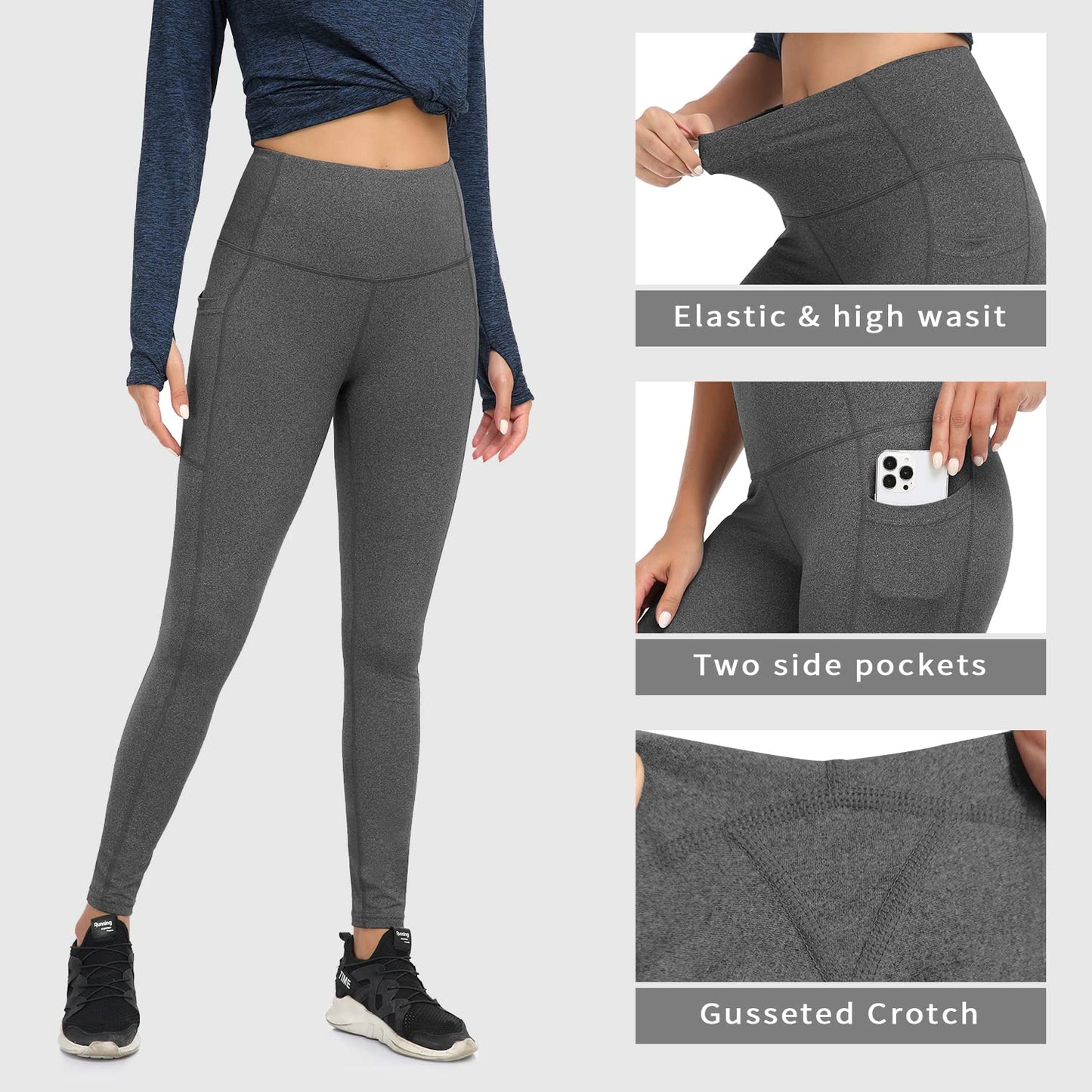Women's Fleece Lined Leggings Winter High Waisted Soft Stretch Thermal Warm Workout Yoga Pants Grey L