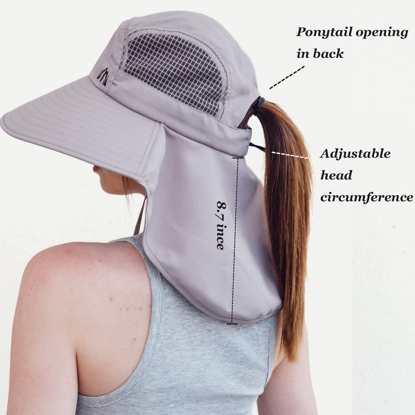 Womens Sun Protection Hat Foldable Waterproof Fishing Hat Women Neck Flap Wide Brim Gardening Hat with Ponytail Hole for Women Light-Gray