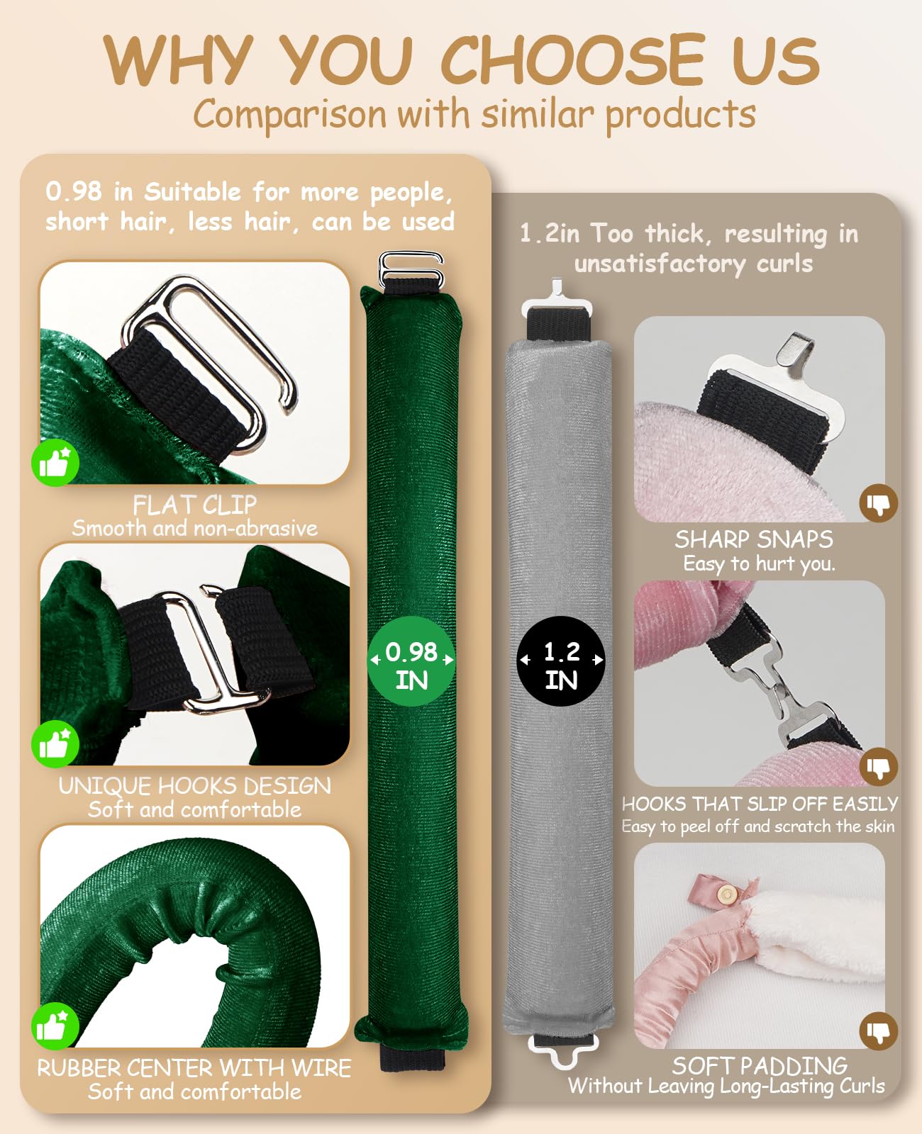 Overnight Heatless Hair Curler to Sleep in, Jumbo Heatless Curls Satin Velvet Overnight Flexi Blowout Rods No Heat Overnight Sleeping Curling for Hair Styling Tools -3pcs Green