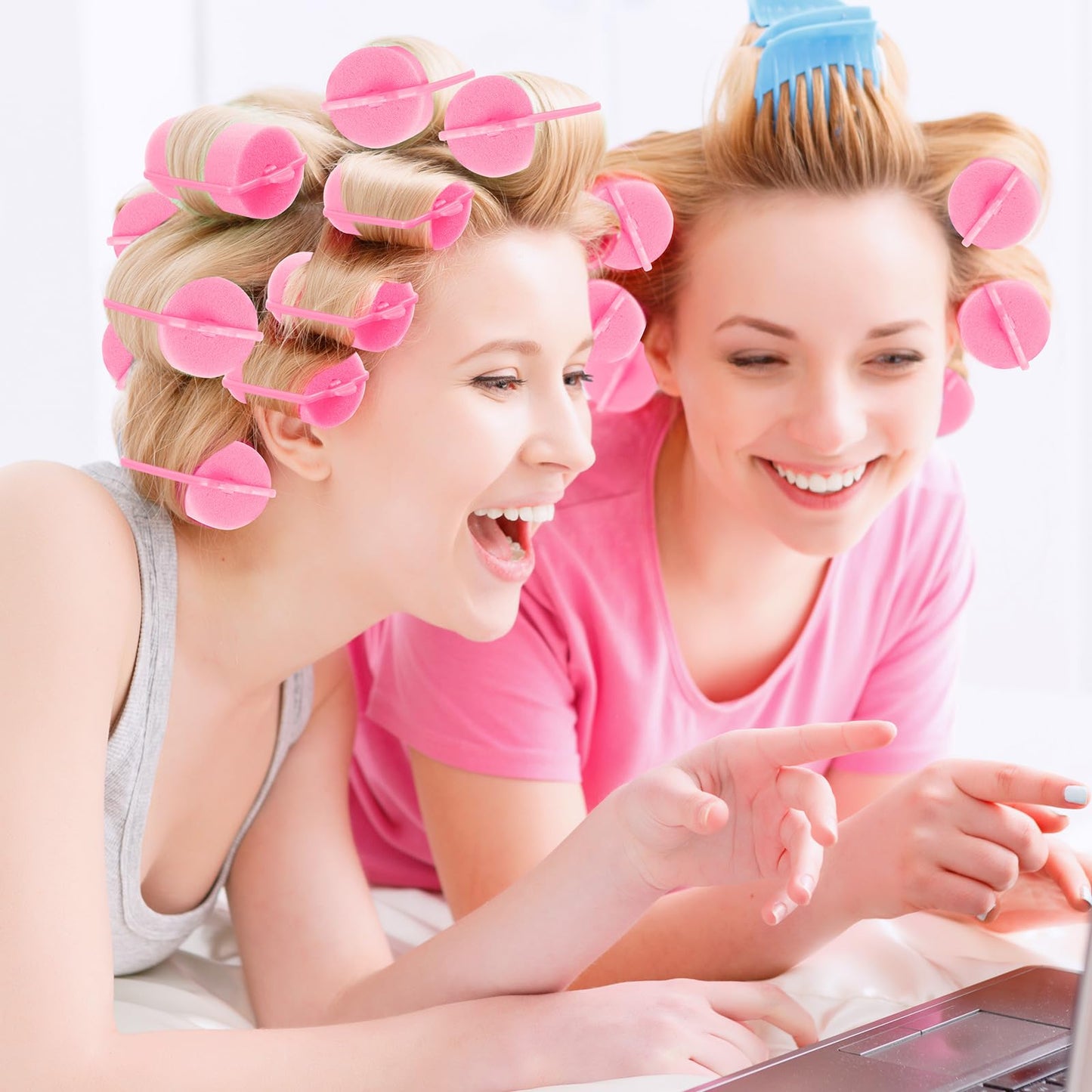 Geyoga 18 Pieces Sponge Hair Rollers Large Soft Foam Hair Styling Curlers Large Size Hairdressing Curlers for Women(1.9 x 2.6 Inches,Pink)