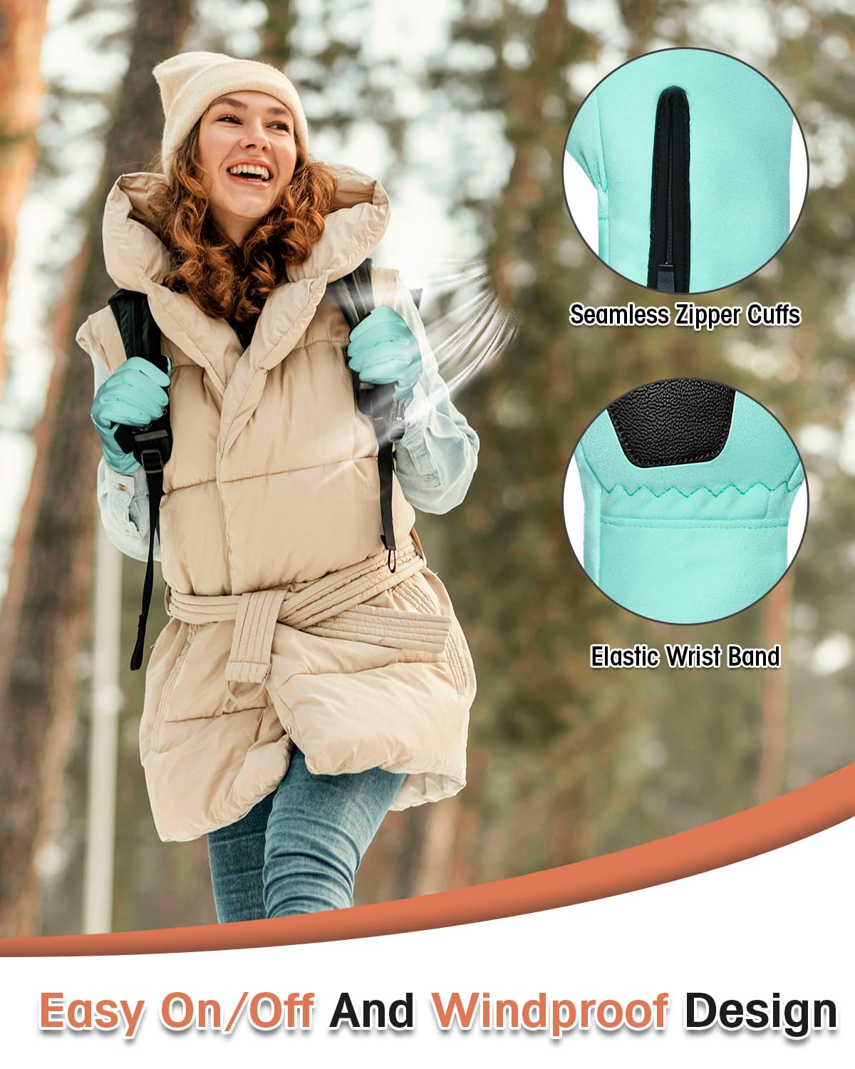 RIGWARL Winter Thermal Gloves Men and Women, Waterproof Gloves with Touchscreen Fingers, Gloves for Cold Weather with Adjustable Zippered Wrist for Walking The Dog Running Hiking Camping Cycling Work