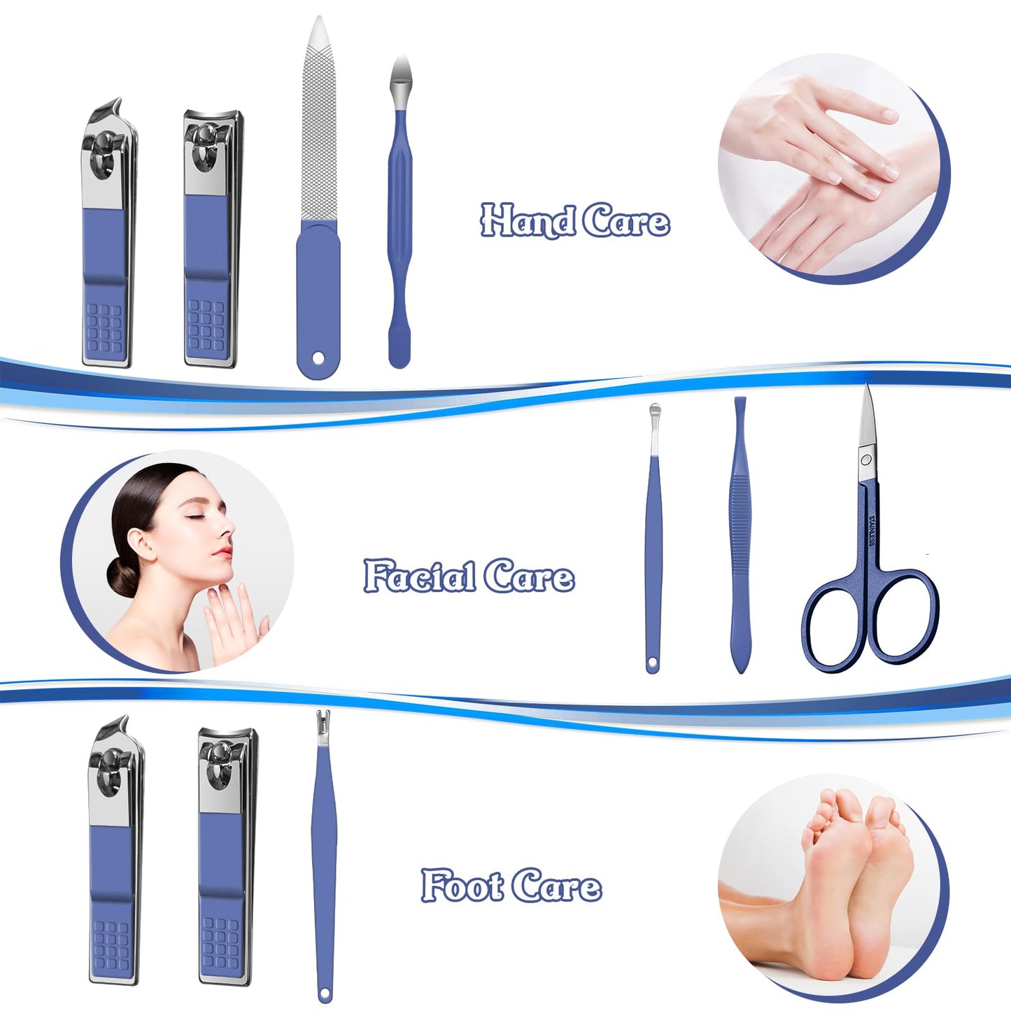 Manicure Set 8 in 1 Nail Clipper Set,RedFlow Nail Clippers,Fingernail & Toenail Clippers,Manicure Tools,Pedicure Tools,Suitable for Travel Manicure Kit,Nail Set Kit with Everything Profe (Blue)