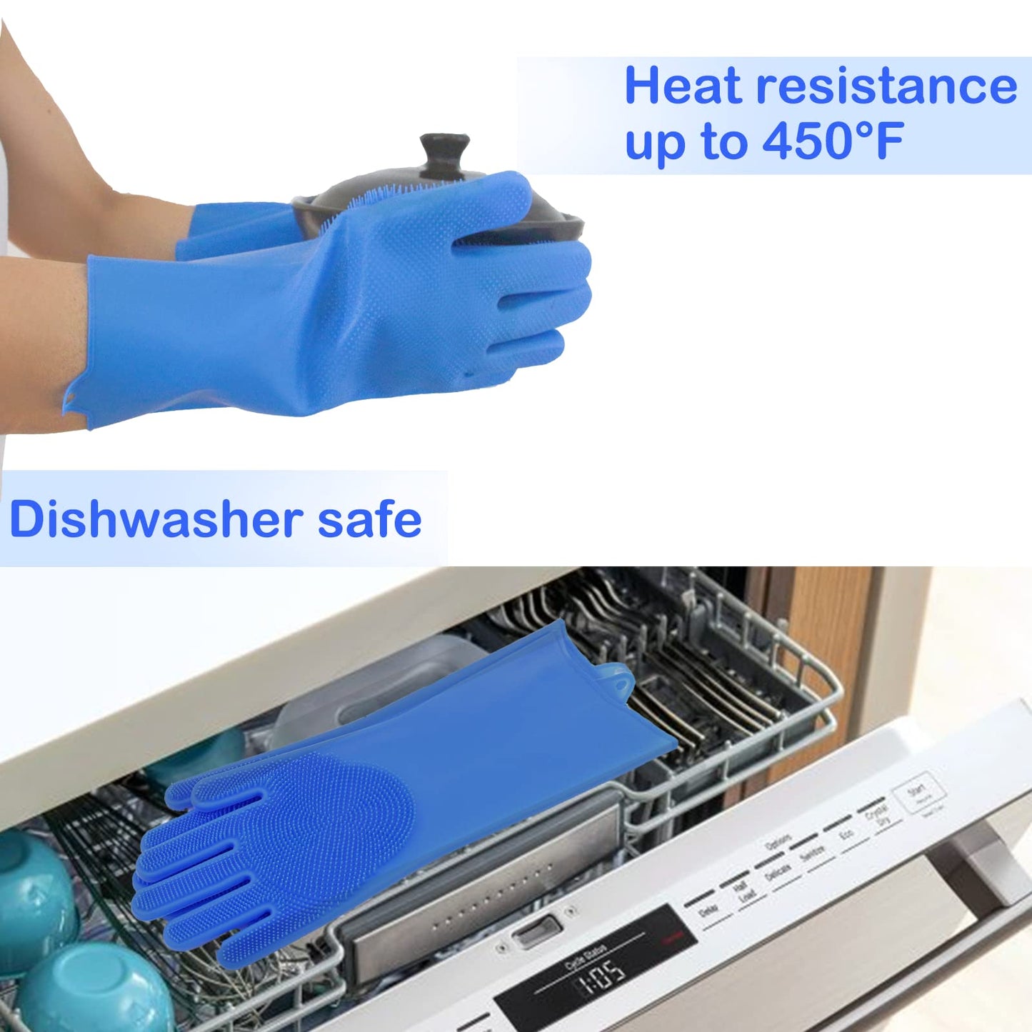 Yintoper Pet Grooming Gloves, Dog Washing Gloves with High-Density Teeth, Heat Resistant Silicone Cat Hair Remover with Enhanced Five Finger Design, Bathing and Massaging for Dogs and Cats