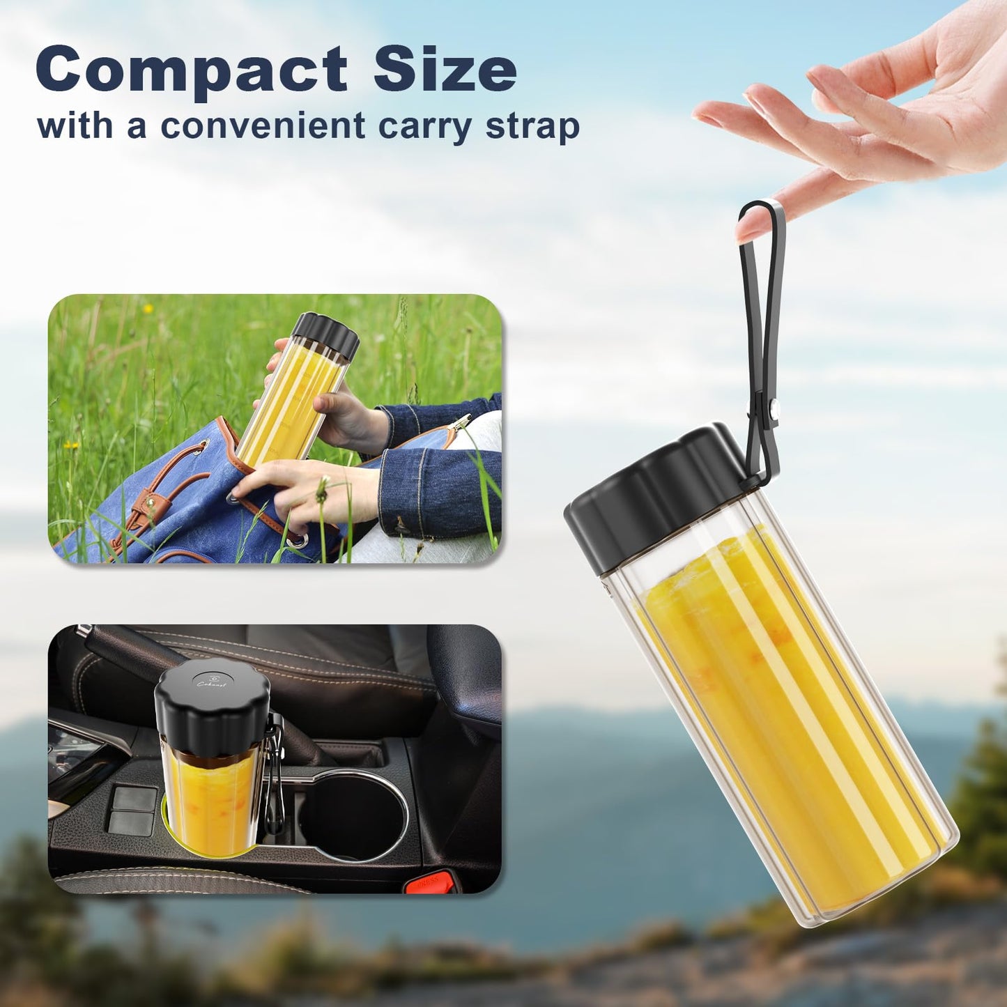 COKUNST Portable Blender - Small Smoothie & Shake Maker, 17 Oz (500ml) Personal Blender with 6 Blades, USB-C Rechargeable Mini Mixer with Extra Lid for Travel, Office, Gym