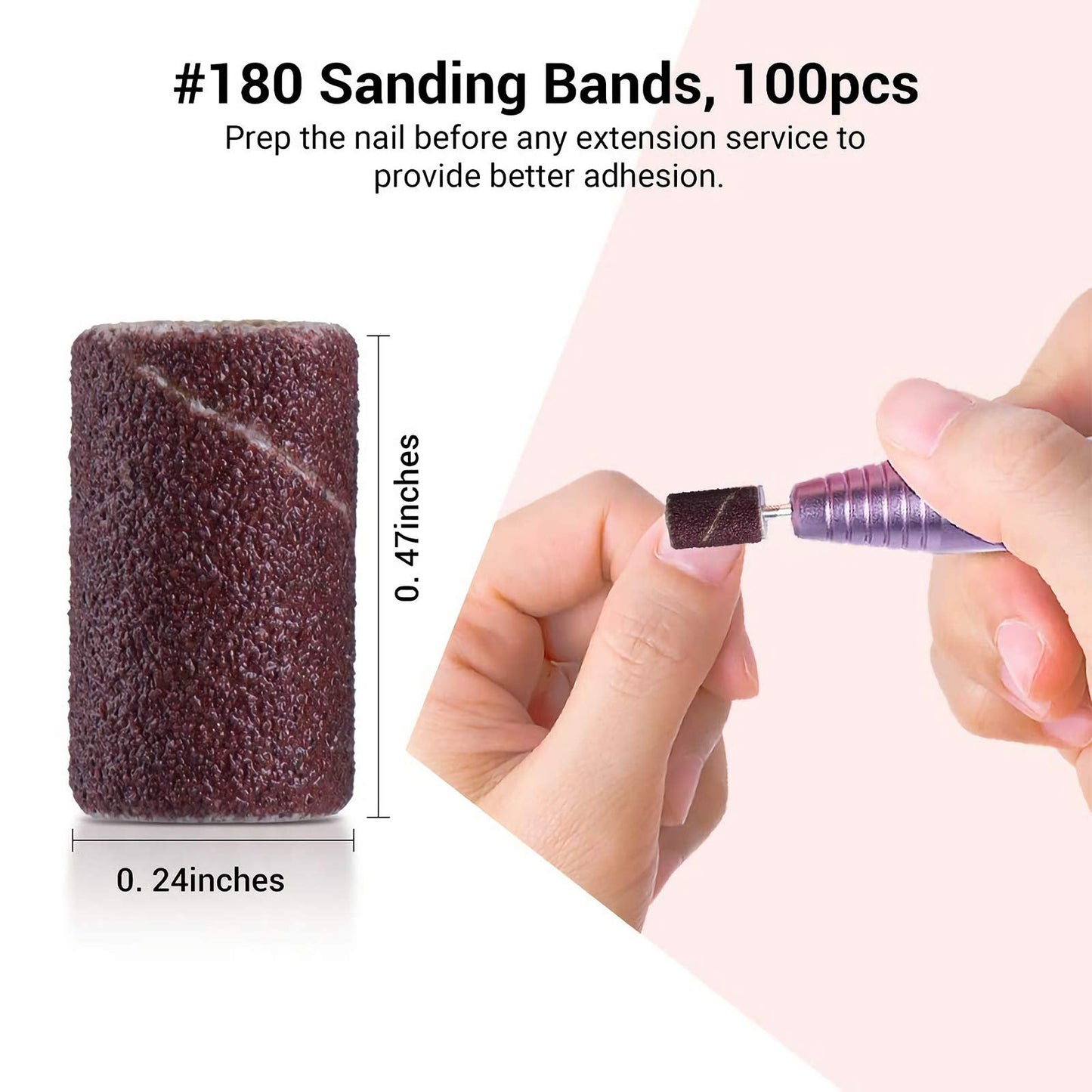 MelodySusie 300 Pcs Professional Sanding Bands Nail Drill Bits Set, 80 Coarse, 120 Medium, 180 Fine Grit EFile Sand Piece Set Mandrel Bit for Acrylic Nails Manicures and Pedicures