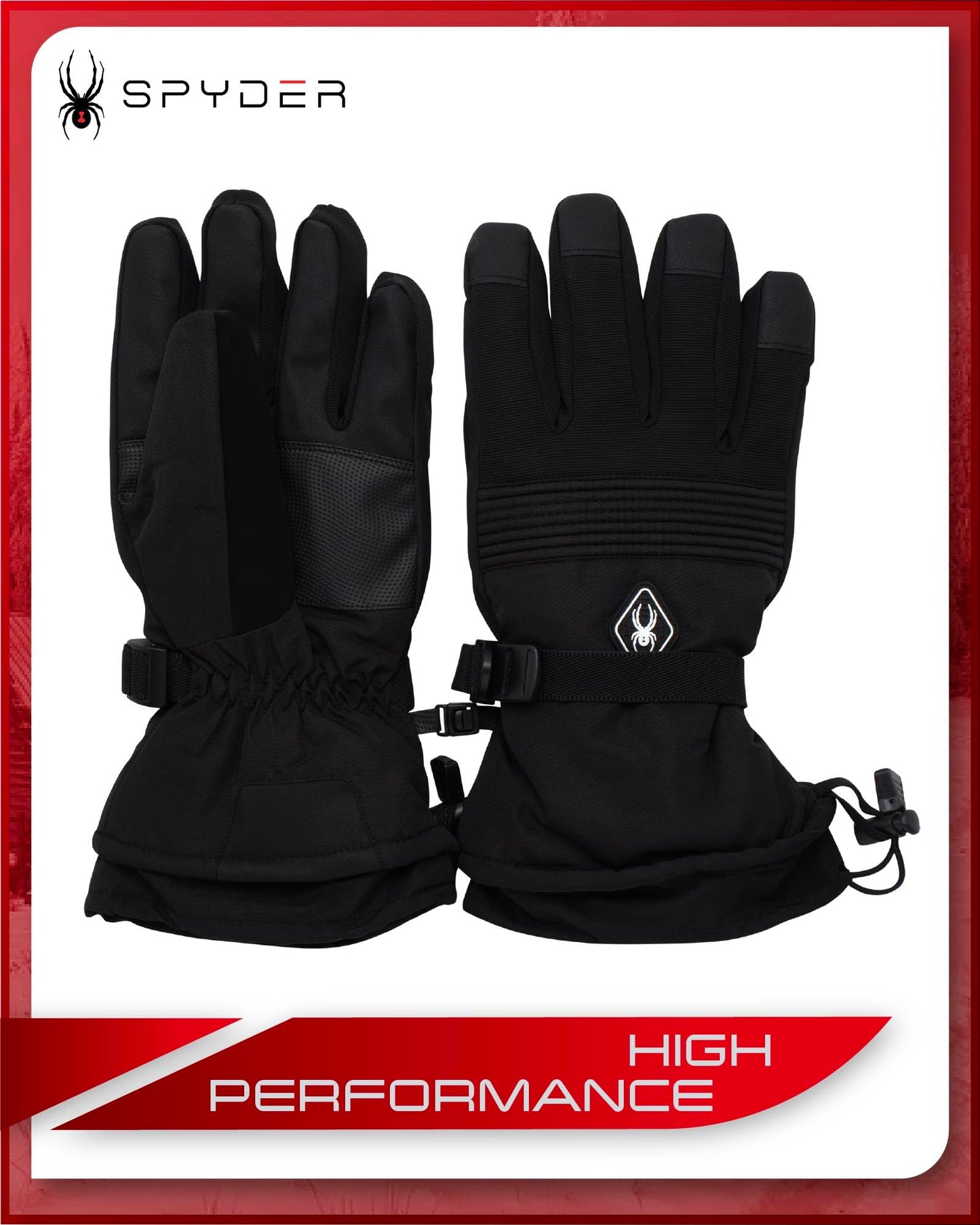 Spyder Men's Ski Gloves - Super Soft Mountain Ski Insulated Gloves for Men - Men's Winter Gloves & Hand Warmers (M-XL), Size Large, Black