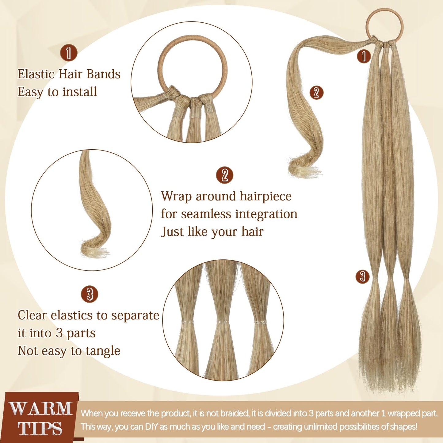 SOFEIYAN Long Braid Ponytail Extension with Hair Tie Straight Sleek Wrap Around Hair Extensions Braid Pony Tail Fluffy Natural Soft Synthetic Hairpieces for Women Daily Wear, 2Pcs 30 inch-Ash Blonde