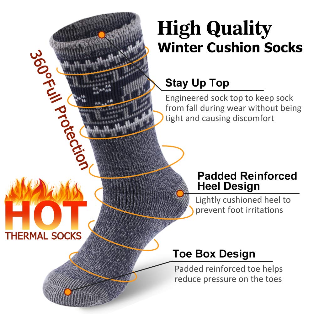 Sunew Heated Thermal Socks, Men’s Cold Winter Outdoor Athletic Warmest Insulated Hot Trapping Boot Skiing Socks, Big Boys’ Comfort Indoor Heavy Brushed Fuzzy Slipper Casual Socks, 2 Pack Pewter Large