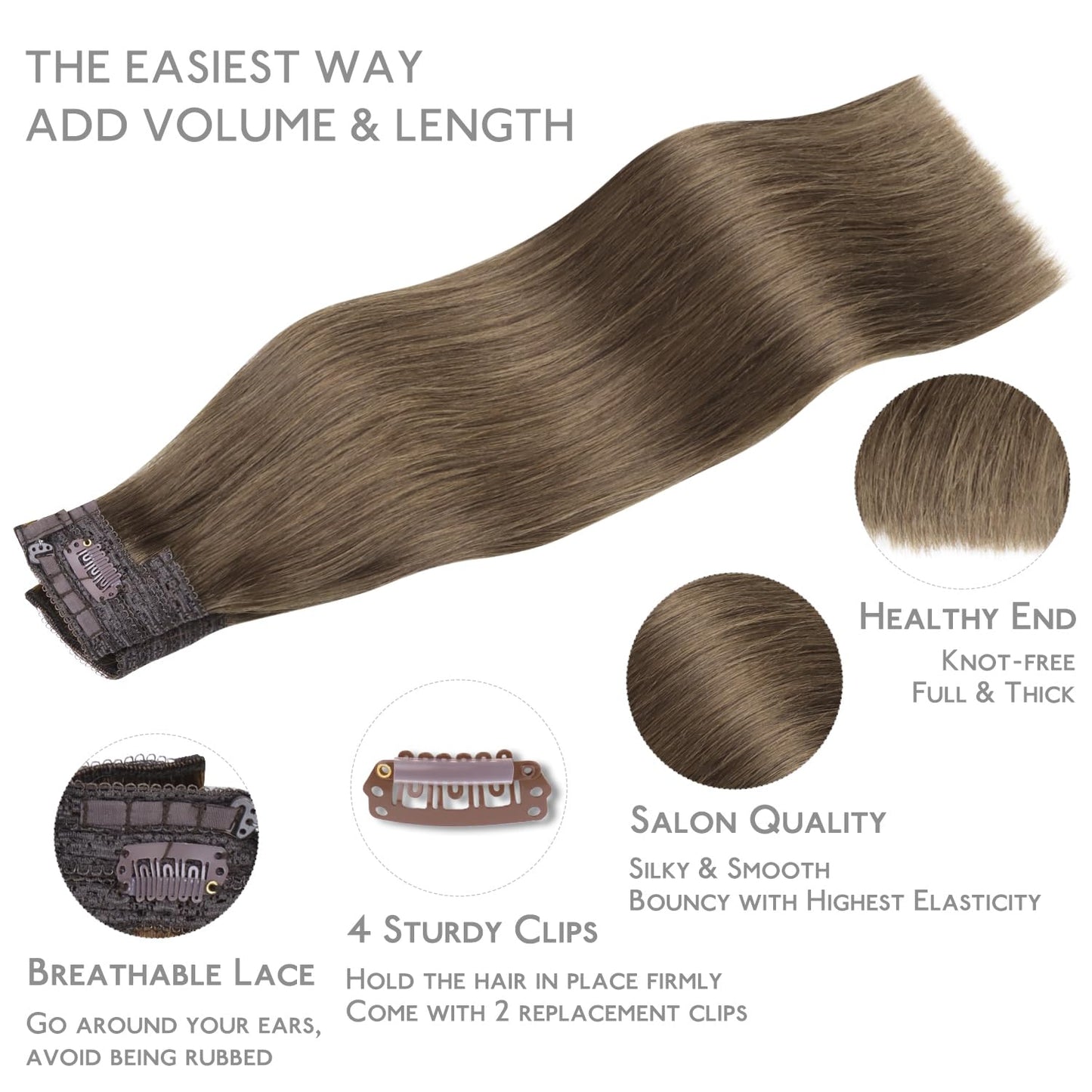 WENNALIFE Wire Hair Extensions (Increase 50% Lifespan) Real Human Hair 12 inch 100g Light Ash Brown Remy Real Hair Extensions Invisible Wire Hair Extensions Human Hair Natural Fish Line Straight Hair