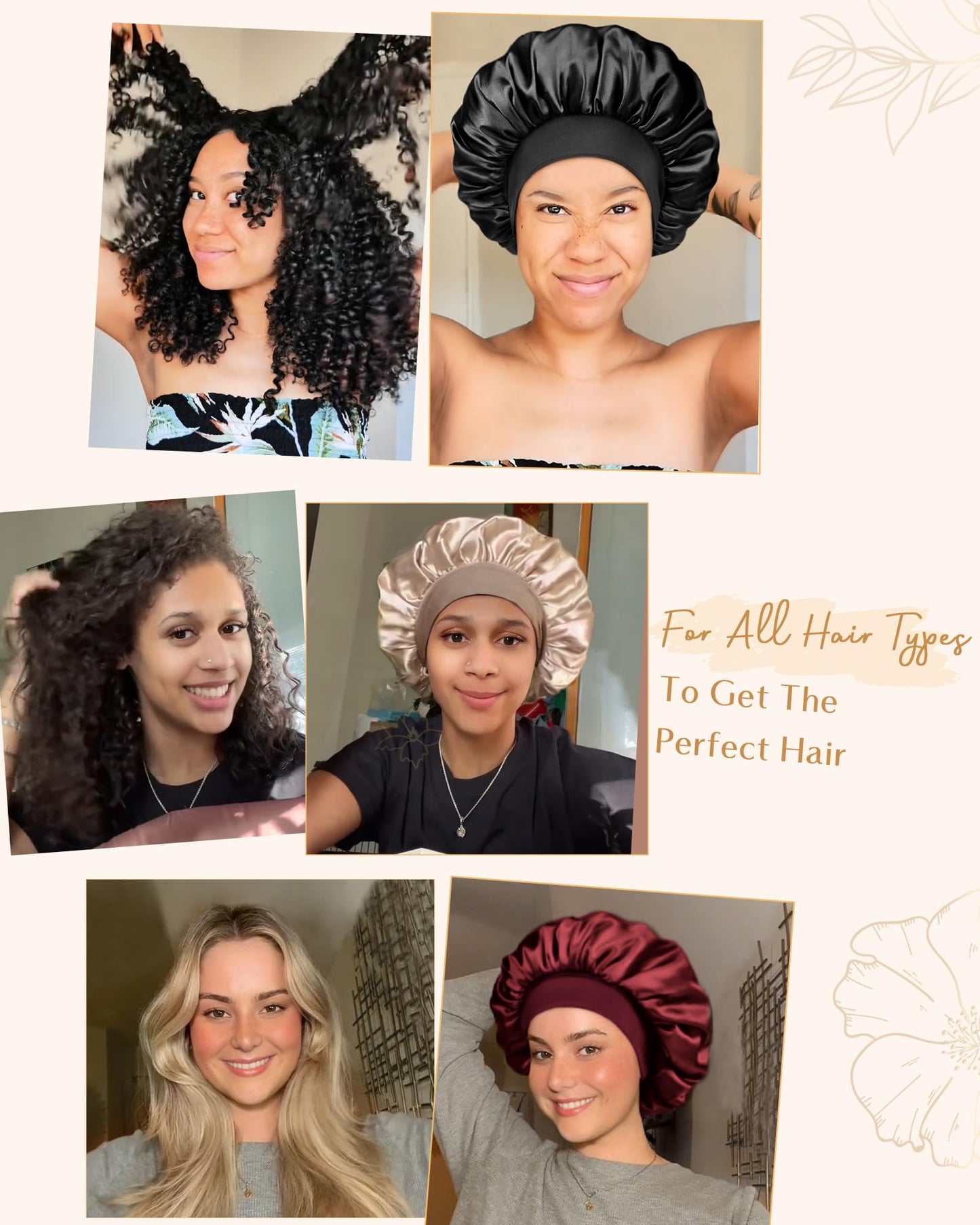 YANIBEST Satin Bonnet for Sleeping Women Double Layer Hair Silk Bonnets for Sleeping with Elastic Band Burgundy