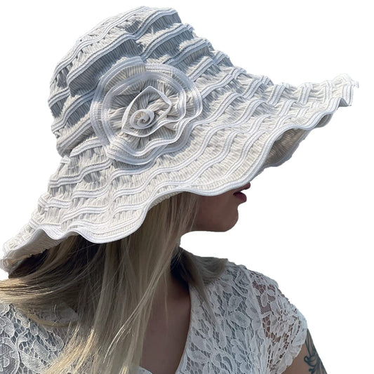 Women's Folding Vintage Outdoor Sun Hats for Beach Garden Travelling UV Protection White