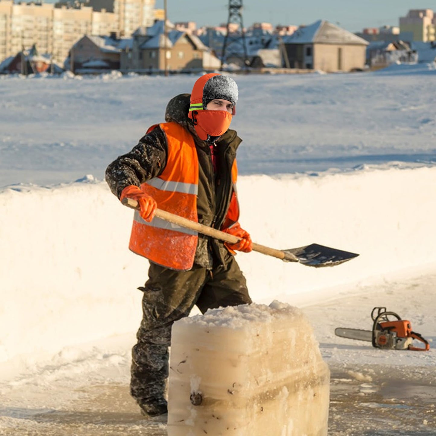 Watayo Winter Ice Fishing Trapper Hat- Warm Ice Fishing Trapper Cap Headwear- Waterproof Cold Weather Warm Ski Hunting Hat with Earflap Face Mask for Men Women