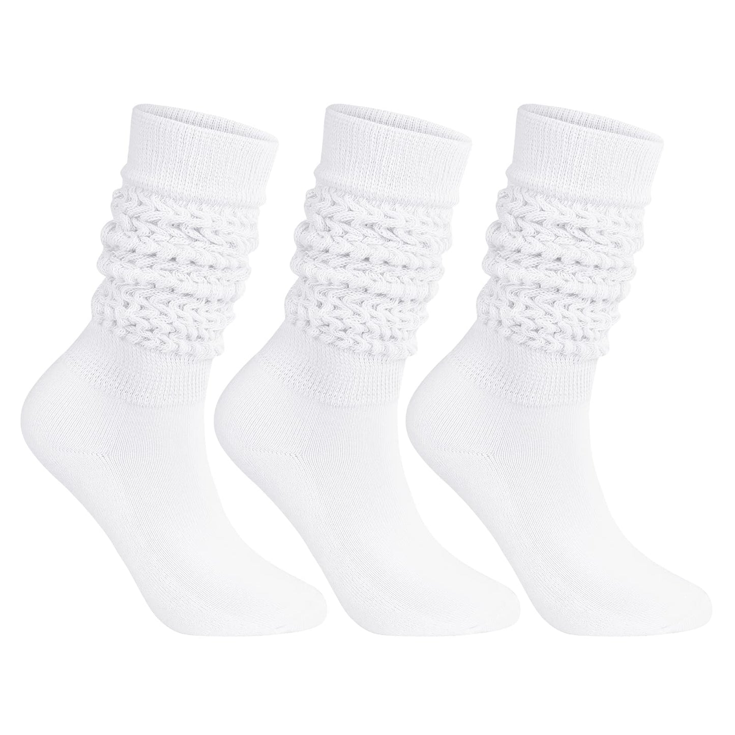Winter Knee High Slouch Socks for Women Soft Extra Long Scrunch Sock Light Weight Slouch Boot Socks Girls Stacked Socks 80s 90s Socks 3 Pack White