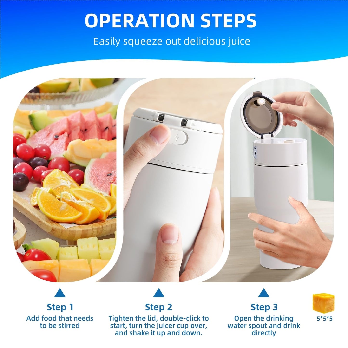 Kawu Portable Blender, 316 Stainless Steel Inner Personal Blender with 10Ps 304 Blades, 23Oz Blenders for Smoothies, USB Rechargeable, BPA Free, Food-Grade, Leakproof Juice Mixer for Gym, Home