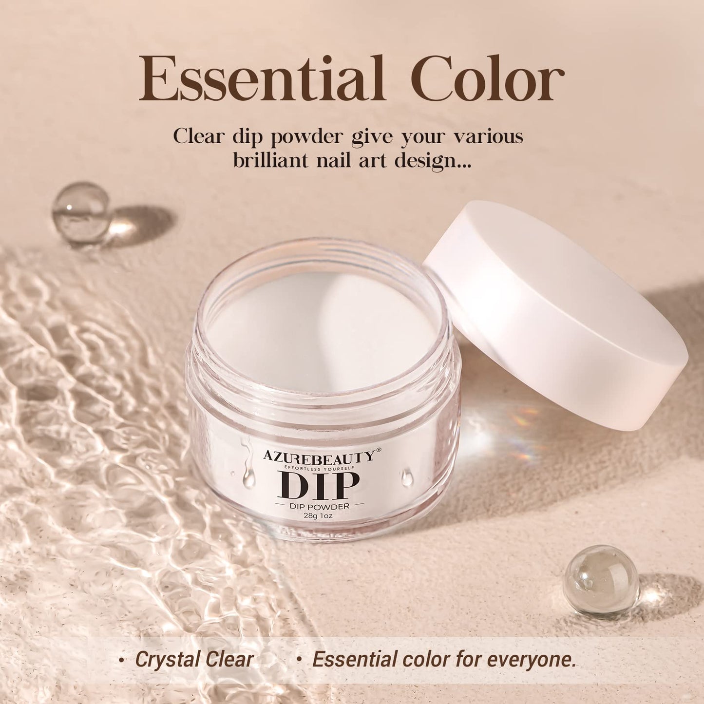 AZUREBEAUTY Clear Dip Powder for Nails, Essential Transparent Dipping Build Powder Crystal French Art Starter Manicure Beginner DIY Salon Home Gift, 1 Oz/28g