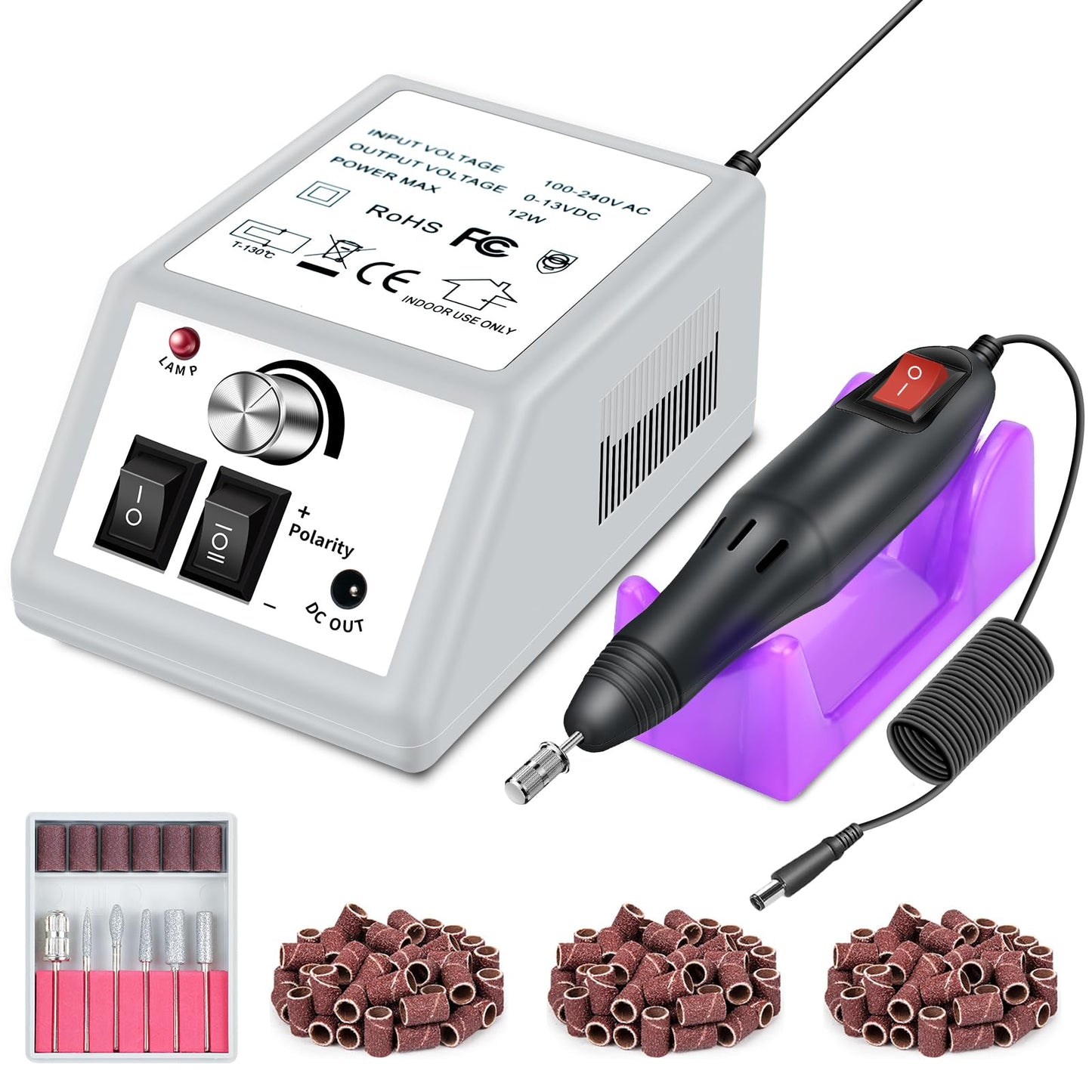 LAVAED Professional Electric Nail Drill Machine Nails File Electric Nail Drill Kit Low Noise Vibration with 156pcs Sanding Bands for Acrylic Nail Drill Gel Art Remover Polisher Manicure Pedicure