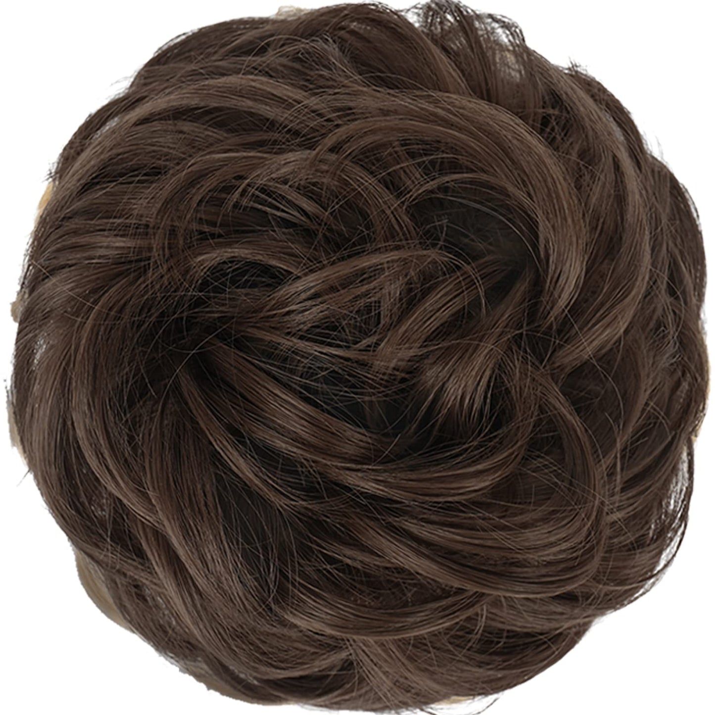 FESHFEN Messy Bun Hair Piece - Large Wavy Curly Elastic Hair Bun Scrunchies Ponytail Extensions Synthetic Chignon Hairpieces for Women, Medium Chestnut Brown 1.94oz