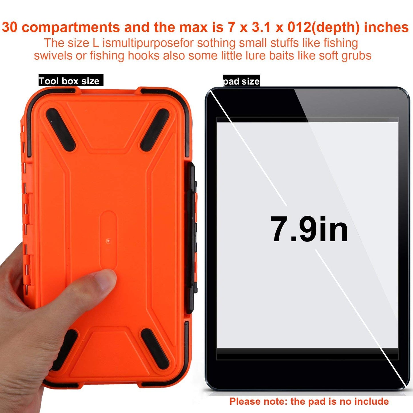 Goture Small Tackle Box, Waterproof Fishing Lure Boxes, Storage Case Bait Plastic Accessories Containers Orange SMALL 7.8'' X 4.2'' X 1.8''