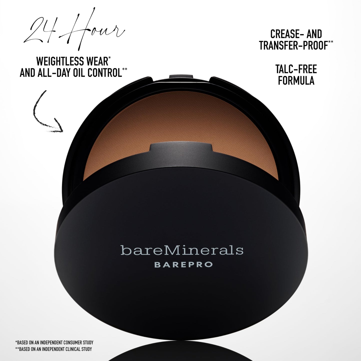 bareMinerals Barepro 24HR Skin-Perfecting Powder Foundation, Matte Pressed Powder Foundation Full Coverage with Plant-Based Squalene, Oil Control, Vegan - Medium Deep 45 Neutral