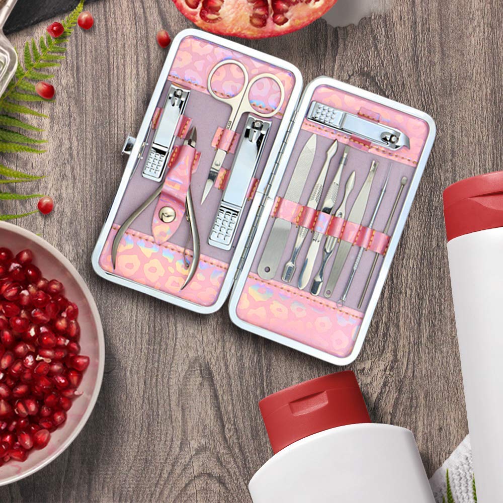 ZIZZON Nail Clippers Kit Manicure Pedicure Set with Holographic Case(Pink)