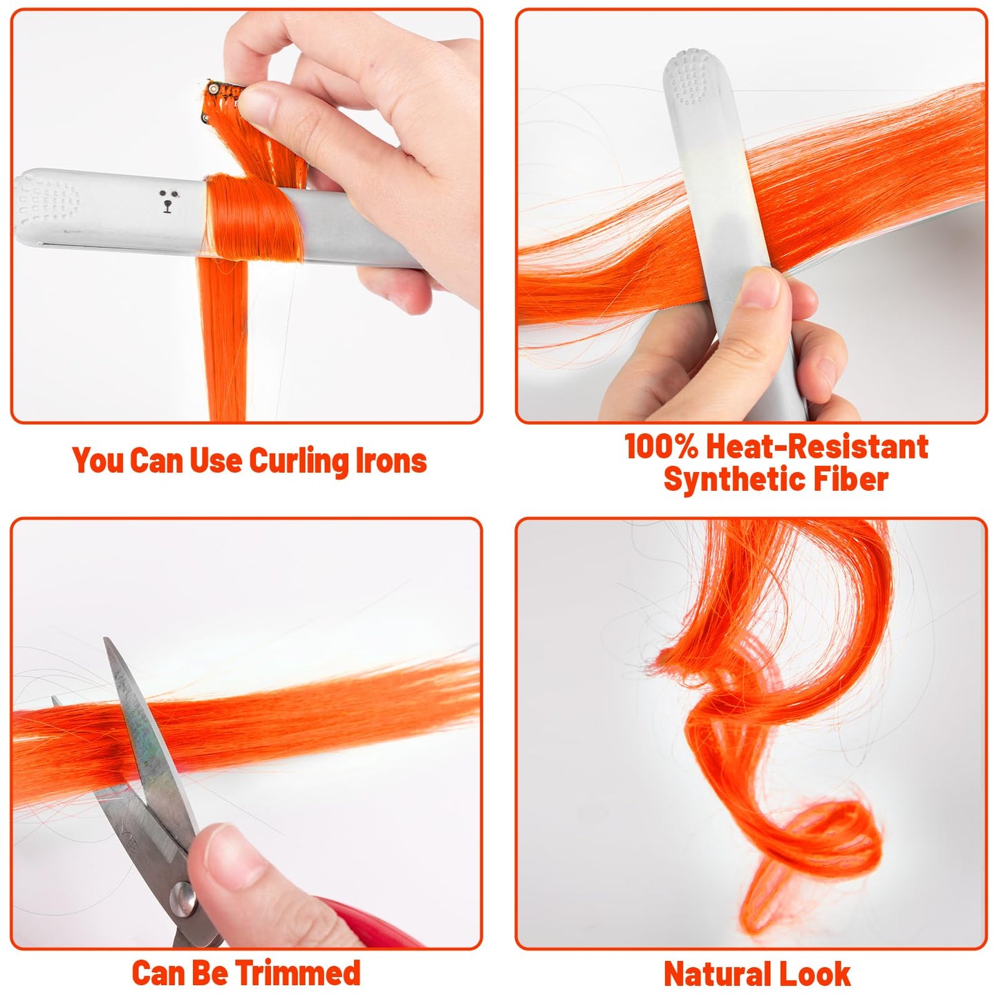 TOFAFA 22 inch Colored Hair Extensions, Multi-colors Party Highlights Clip in Synthetic Hairpiece for Halloween Girl Women Kids Party Gift(10 PCS Orange)