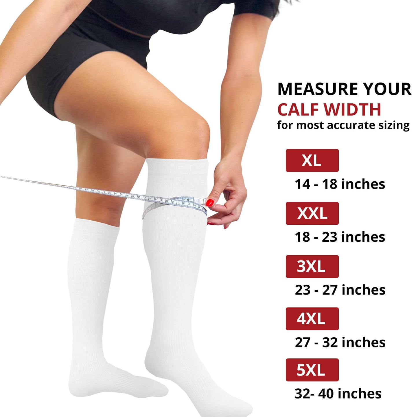 BAMS Plus Size Compression Socks Wide Calf XL XXL XXXL – Graduated Knee-High Support, Viscose from Bamboo Easy-On/Easy-Off (White, 3XL)