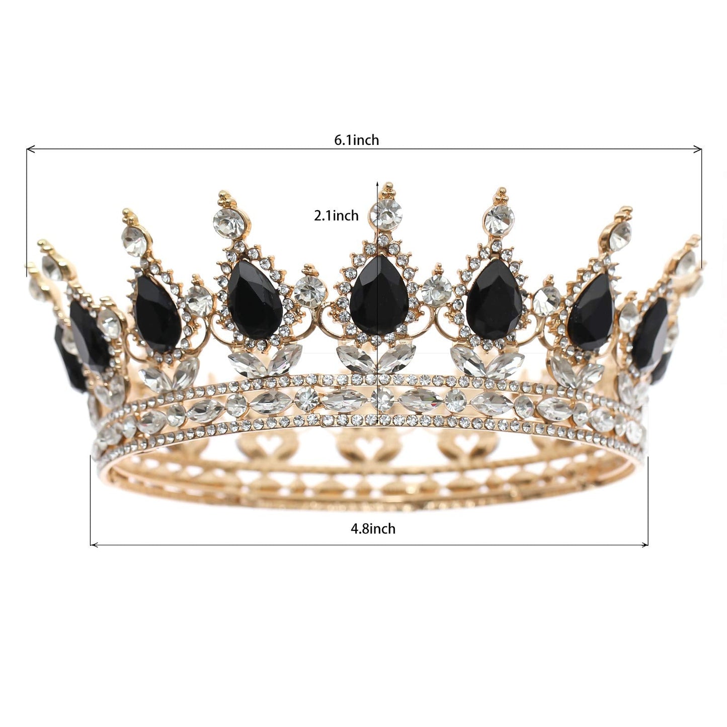 FORSEVEN Queen Crown Rhinestone Wedding Crowns and Tiaras for Women Costume Party Hair Accessories Princess Birthday Crown Crystal Bridal Crown (Gold+Black)