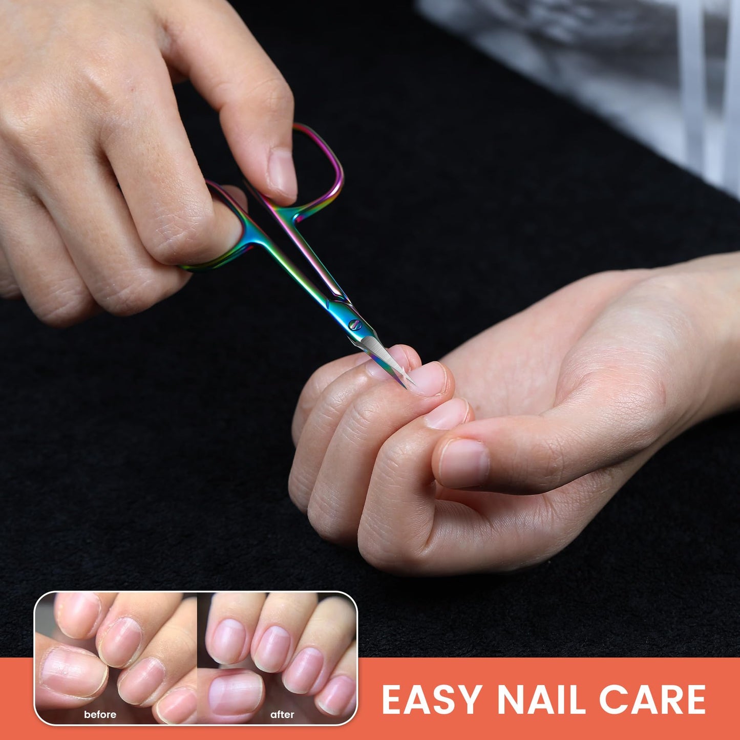 BEZOX Curved Cuticle Scissors - Precision Manicure Scissor Nail Cuticle Trimmer, Professional Stainless Steel Nail Scissors for Cuticle Care, Cuticle Cutter Small Scissors for Women - Rainbow