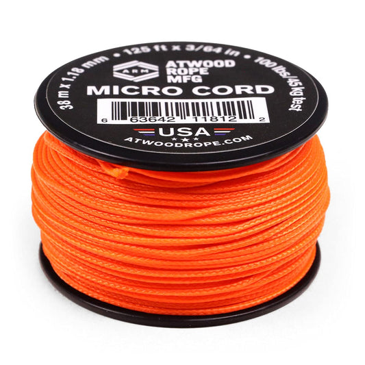 Atwood Rope MFG Micro Utility Cord 1.18mm X 125ft Reusable Spool | Tactical Nylon/Polyester Fishing Gear, Jewelry Making, Camping Accessories (Neon Orange)