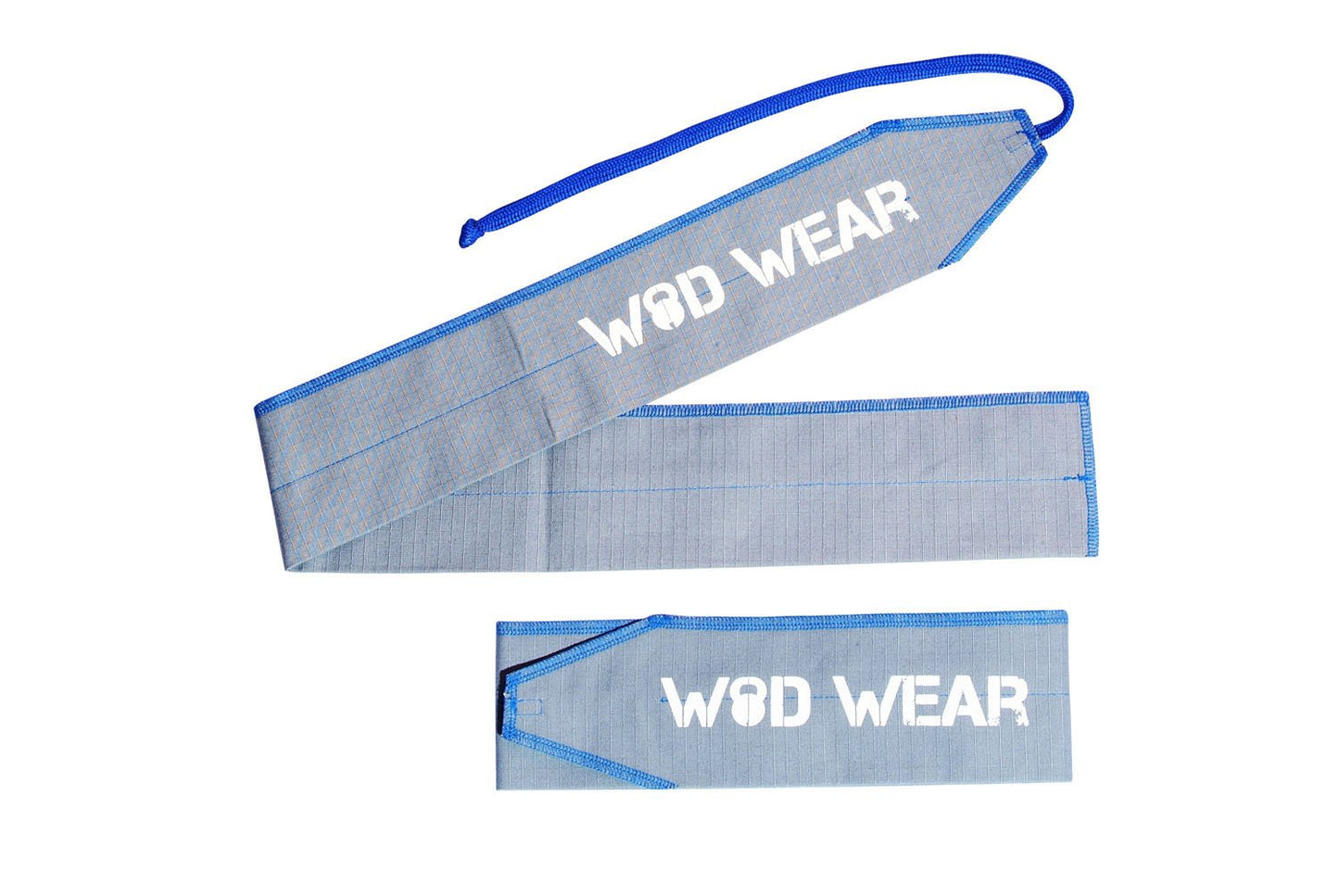 WOD Wear Wrist Wraps for Powerlifting, Strength Training, Bodybuilding, Cross Training, Olympic Weightlifting, Yoga Support - One Size Fits All (Gray/Blue Stitch)
