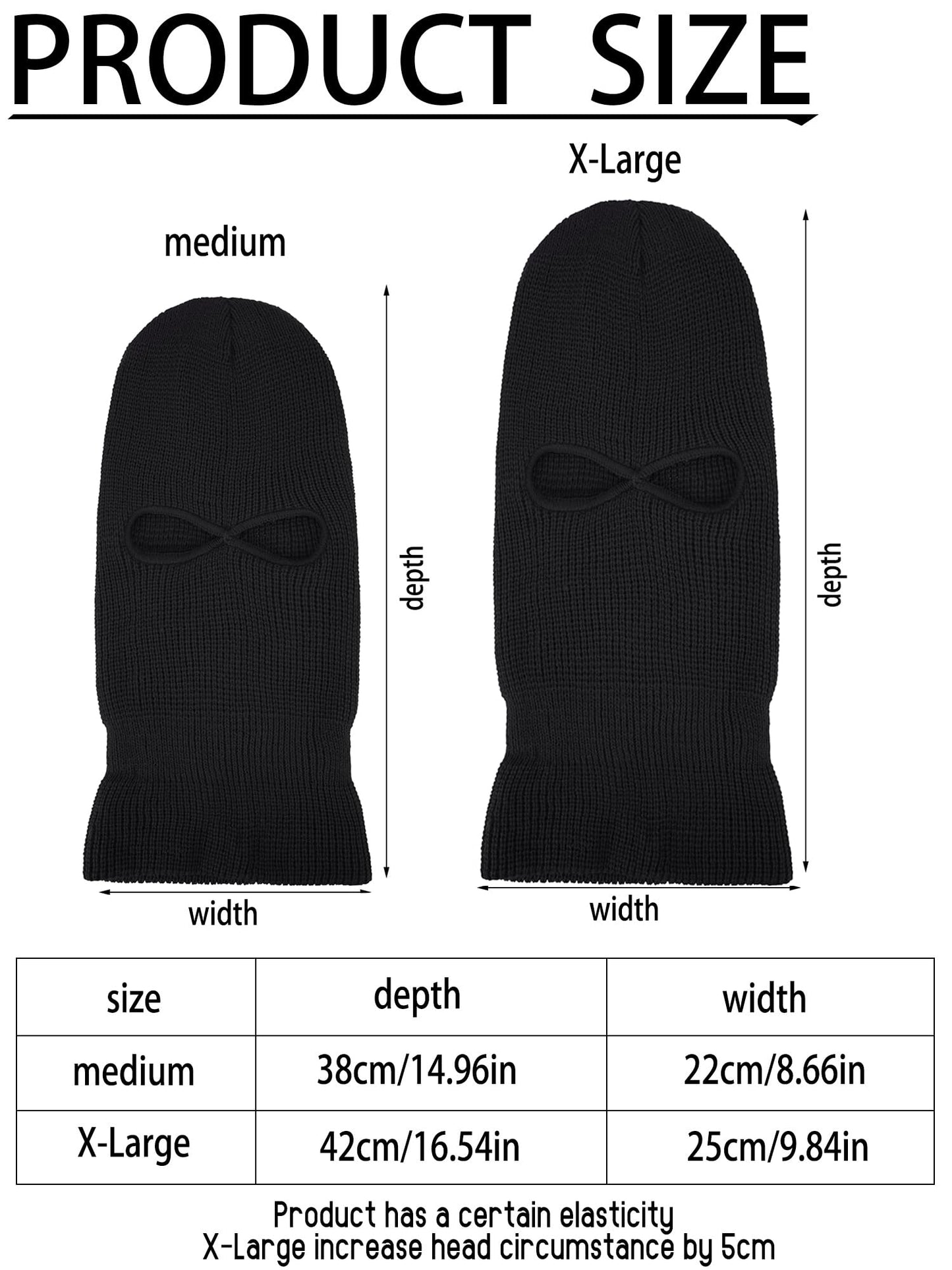 HESTYA 2 Holes Ski Masks Winter Balaclava Knitted Full Face Cover Mask Beanie Hat for Men Women Cold Weather Outdoor Sports(Black, Medium)