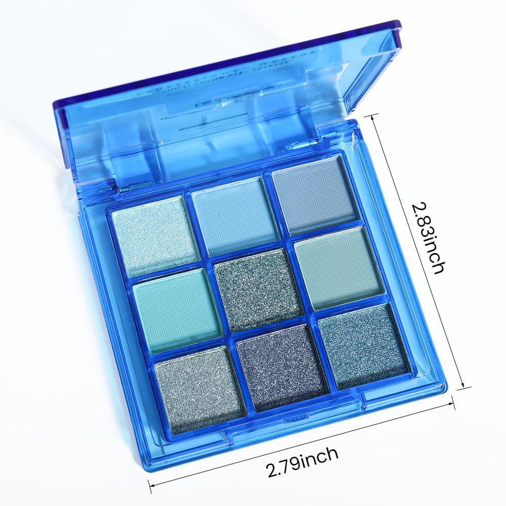 evpct 9 Colors Dark Light Royal Cobalt Blue Pearl White Glitter Shimmer Eye Shadow Makeup Palette Highly Pigmented Waterproof Blue Matte Metallic Shimmery Daily Party Sparkling Eyeshadow Palett
